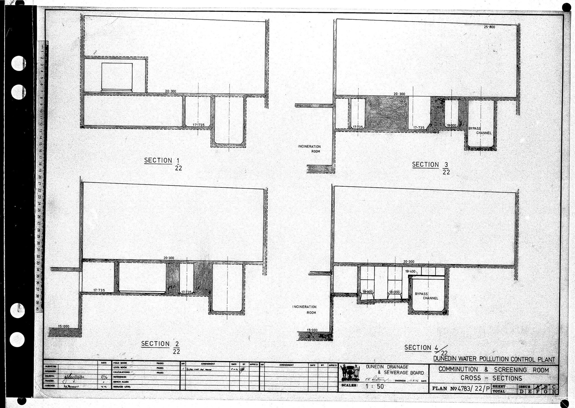 DUNEDIN WATER POLLUTION CONTROL PLANT - COMMINUTION &amp; SCREENING ROOM CROSS - SECTIONS