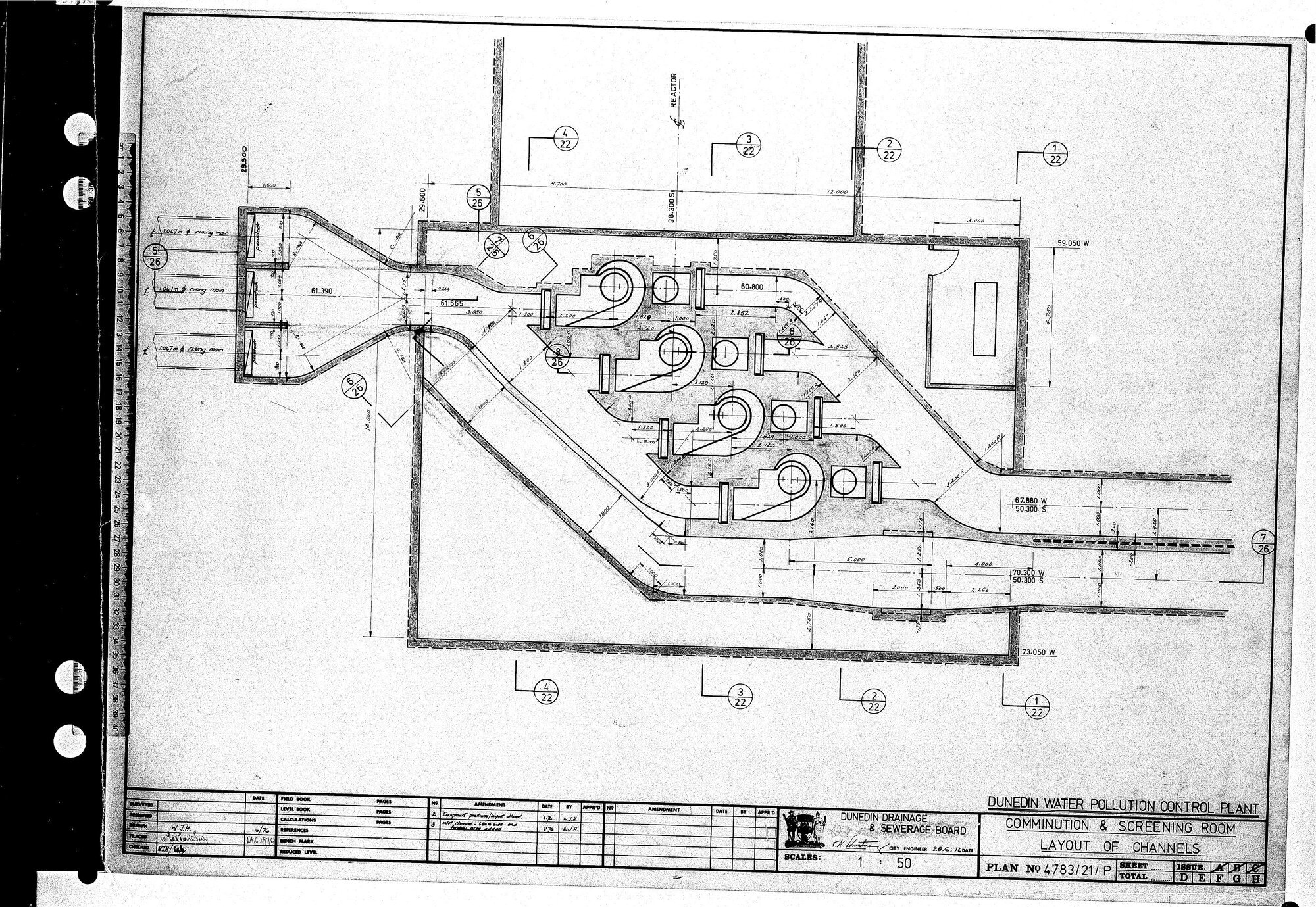 DUNEDIN WATER POLLUTION CONTROL PLANT - COMMINUTION &amp; SCREENING ROOM LAYOUT OF CHANNELS
