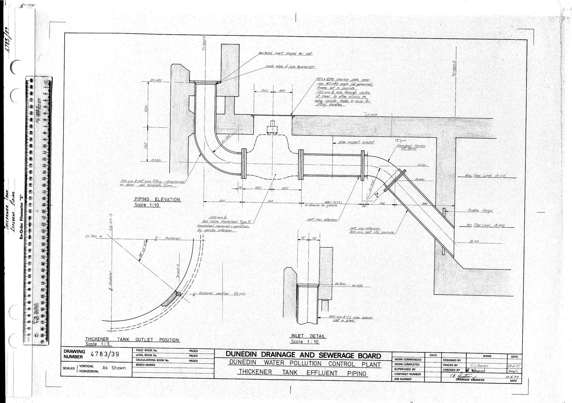 DUNEDIN WATER POLLUTION CONTROL PLANT - THICKENER TANK EFFLUENT PIPING