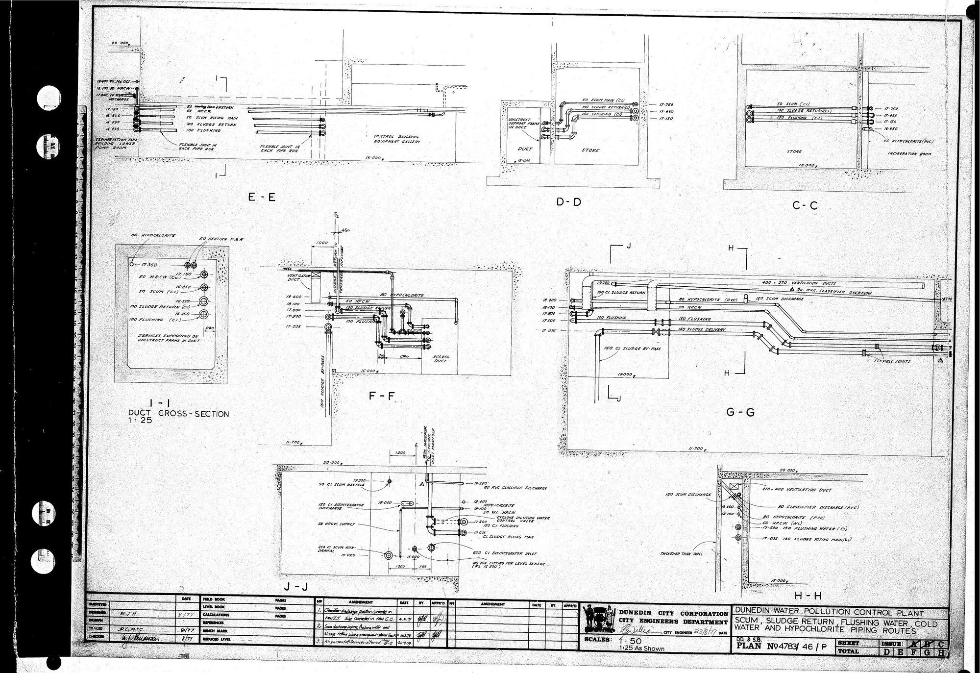 DUNEDIN WATER POLLUTION CONTROL PLANT - SCUM, SLUDGE RETURN, FLUSHING WATER, COLD WATER,AND HYPOCHLORITE PIPING ROUTES