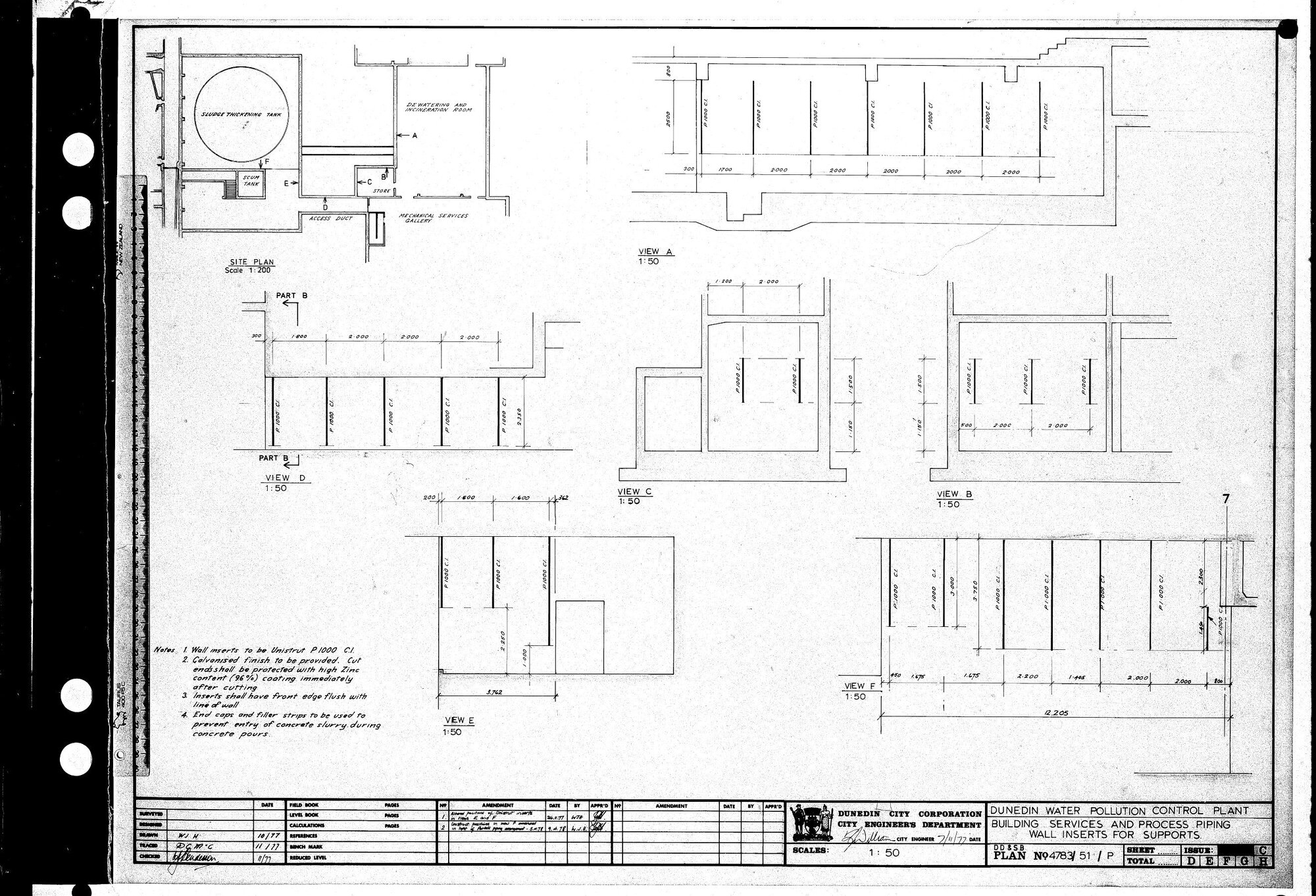 DUNEDIN WATER POLLUTION CONTROL PLANT - BUILDING SERVICES AND PROCESS PIPING WALL INSERTS FOR SUPPORTS