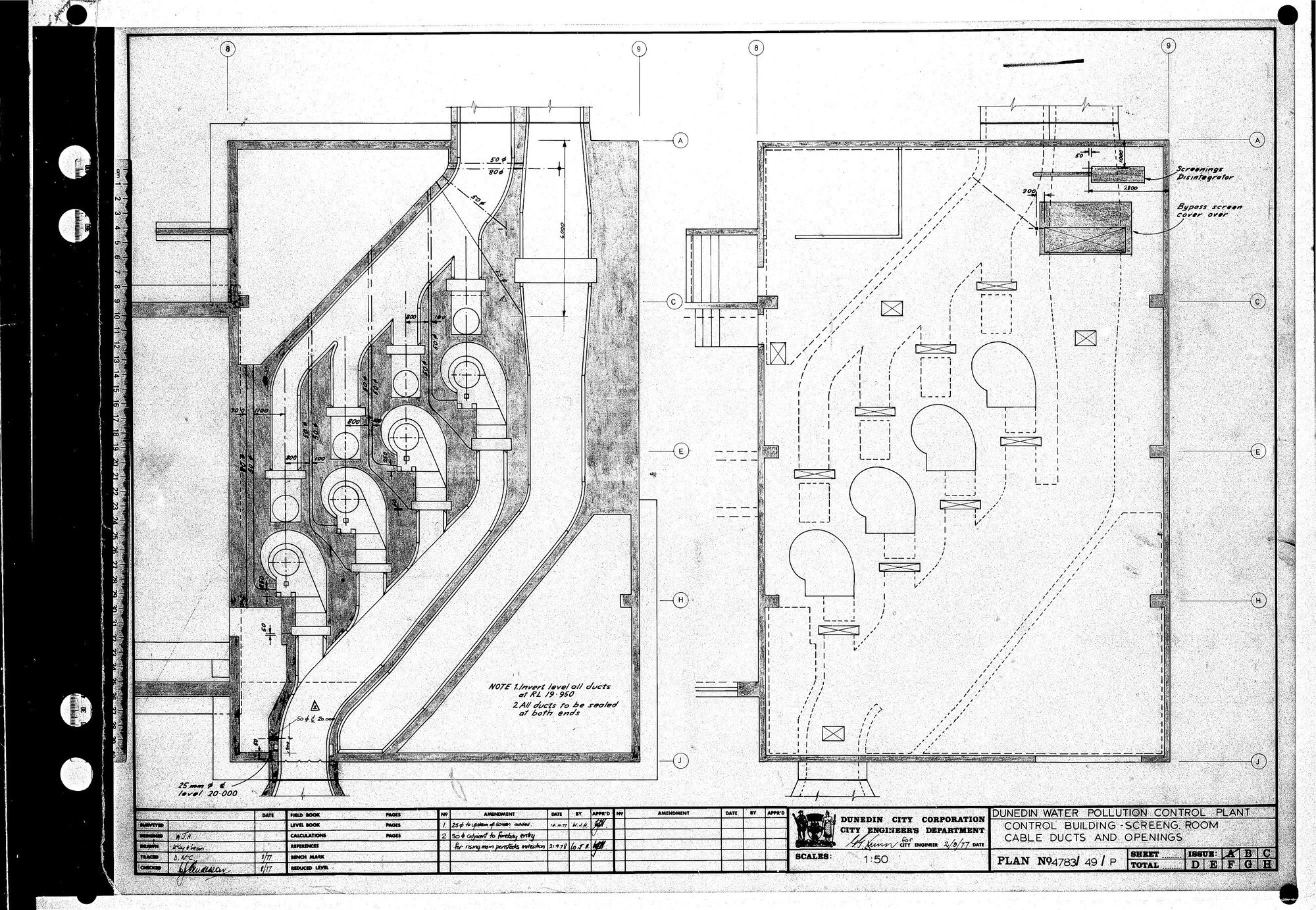 DUNEDIN WATER POLLUTION CONTROL PLANT - CONTROL BUILDING - SCREENG ROOM - CABLE DUCTS AND OPENINGS