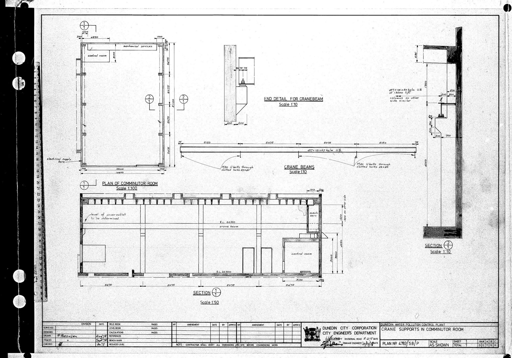 DUNEDIN WATER POLLUTION CONTROL PLANT - CRANE SUPPORTS IN COMMINUTOR ROOM