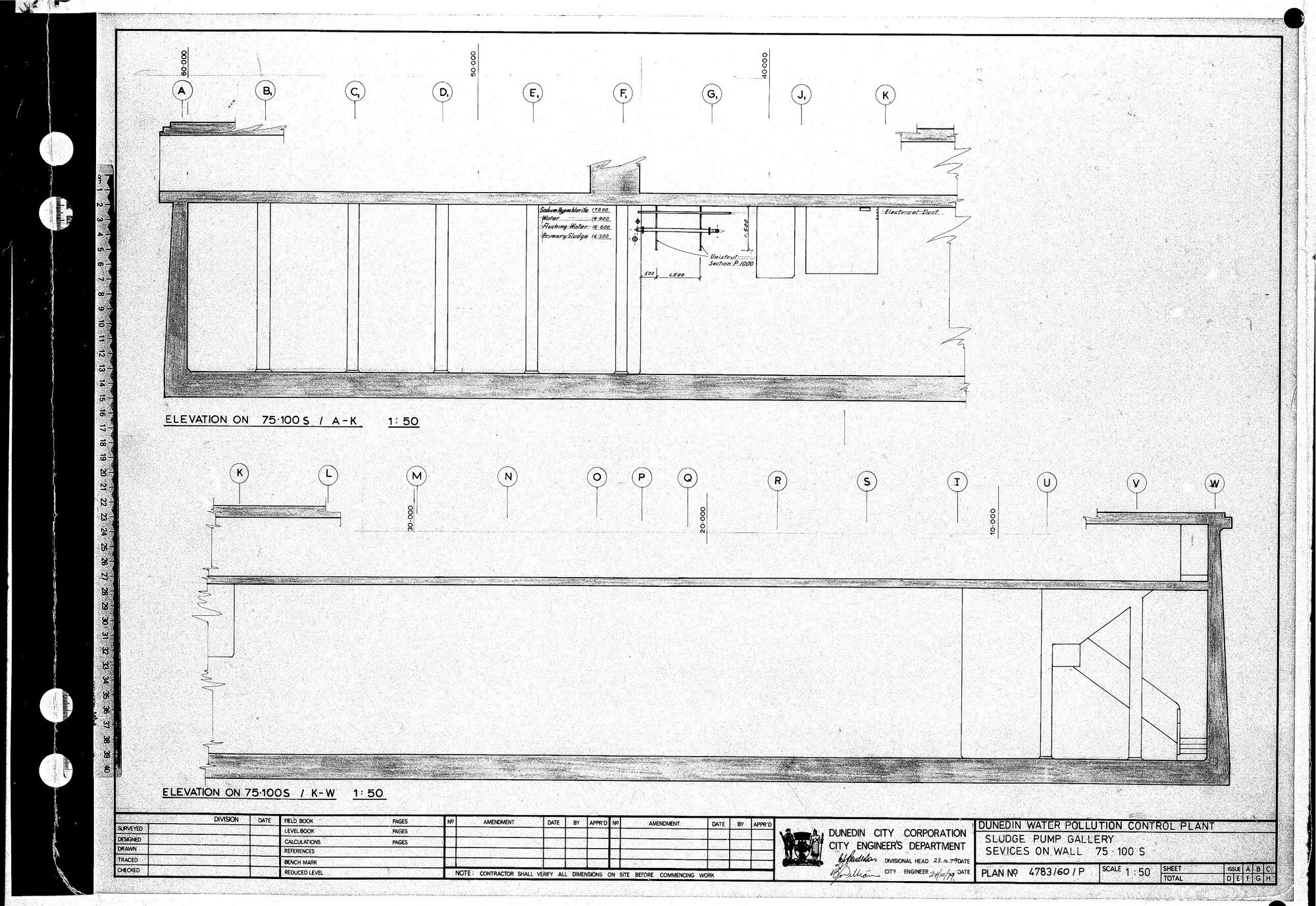 DUNEDIN WATER POLLUTION CONTROL PLANT - SLUDGE PUMP GALLERY - SERVICES ON WALL 75-100 S
