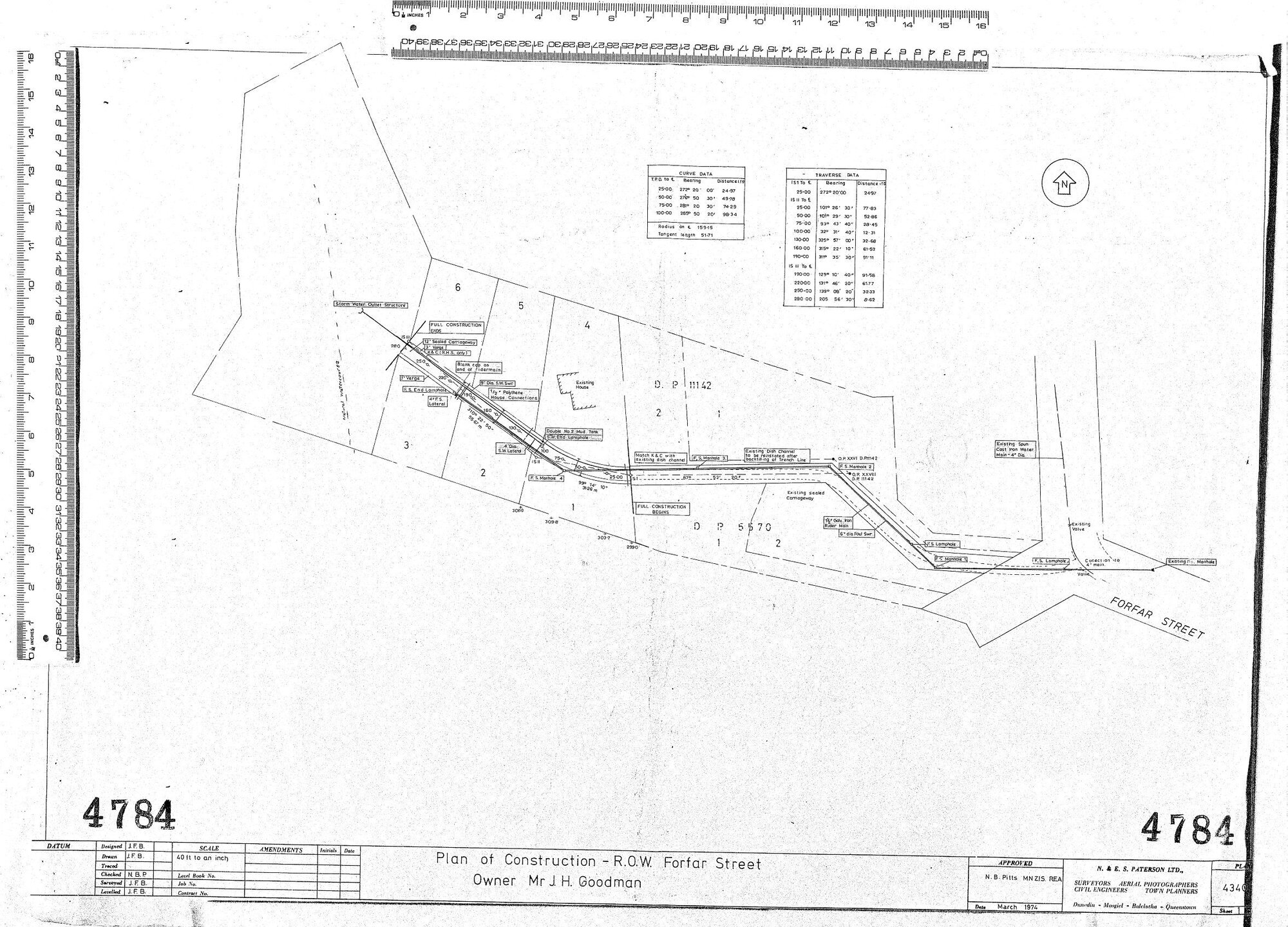 PLAN OF CONSTRUCTION - R.O.W. FORFAR STREET  - OWNER MR J.H. GOODMAN