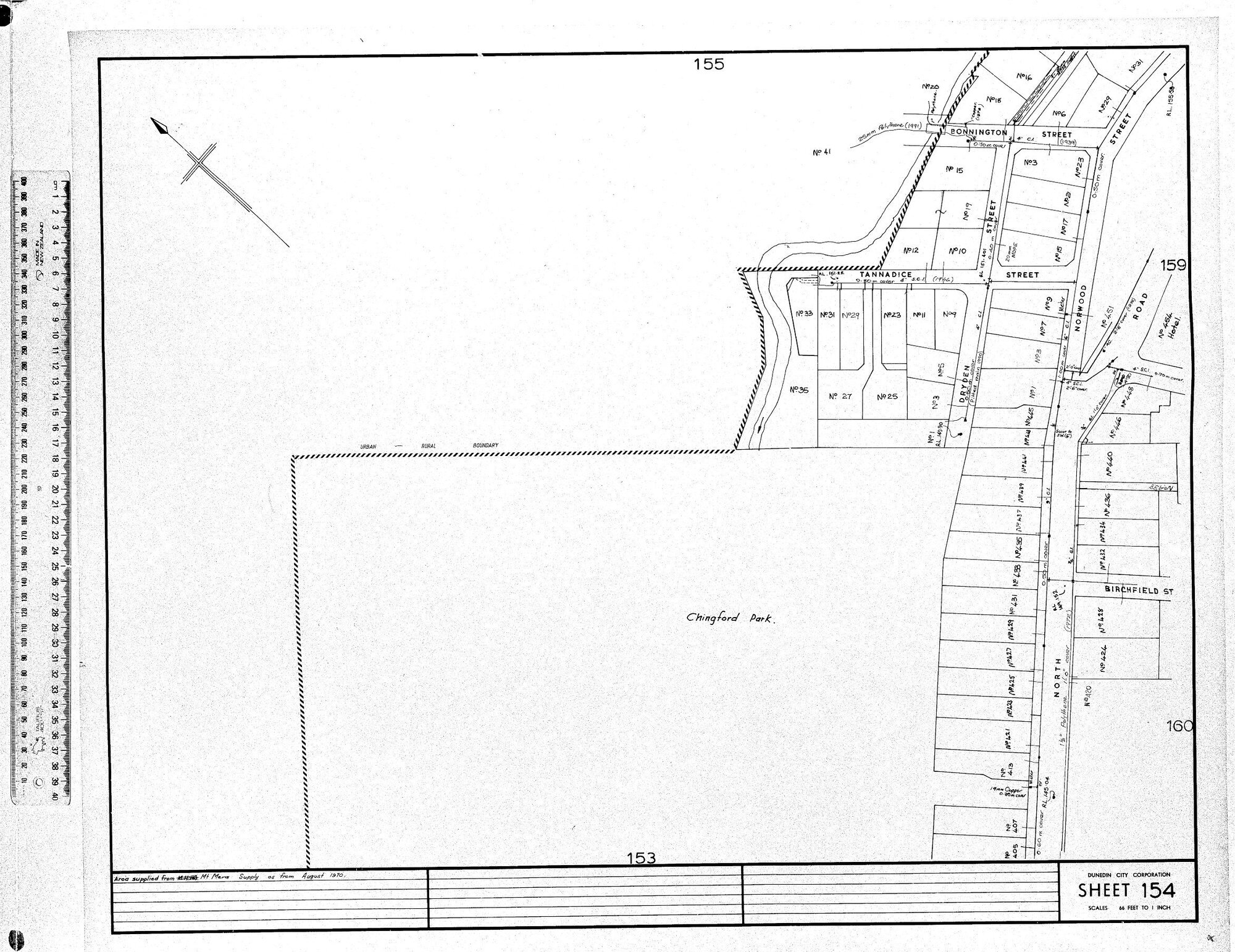 AREA SUPPLIED FROM MT MERA RES SUPPLY AS FROM AUGUST 1970