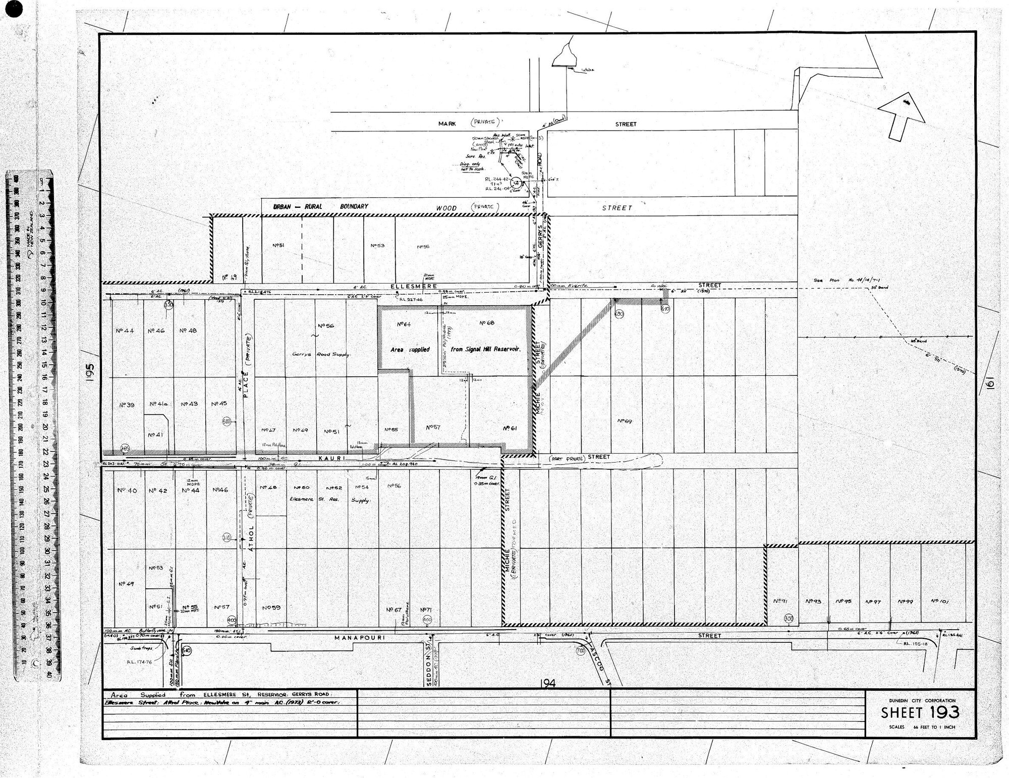 AREA SUPPLIED FROM ELLESMERE STREET - RESERVIOR: GERRYS ROAD