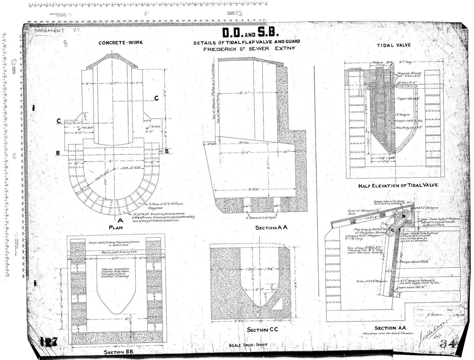 D.D and S.B. Details of Tidal Flap Valve and Guard Frederick St Sewer Extn