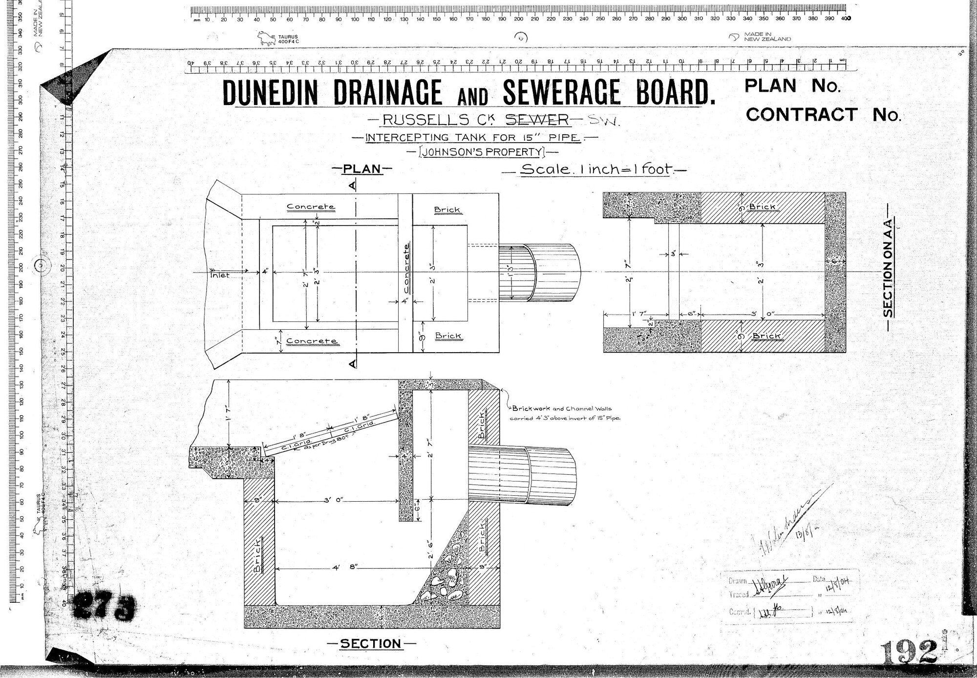 RUSSELL'S CK. S.W. - INTERCEPTING TANK FOR 15" PIPE - JOHNSON'S PROPERTY