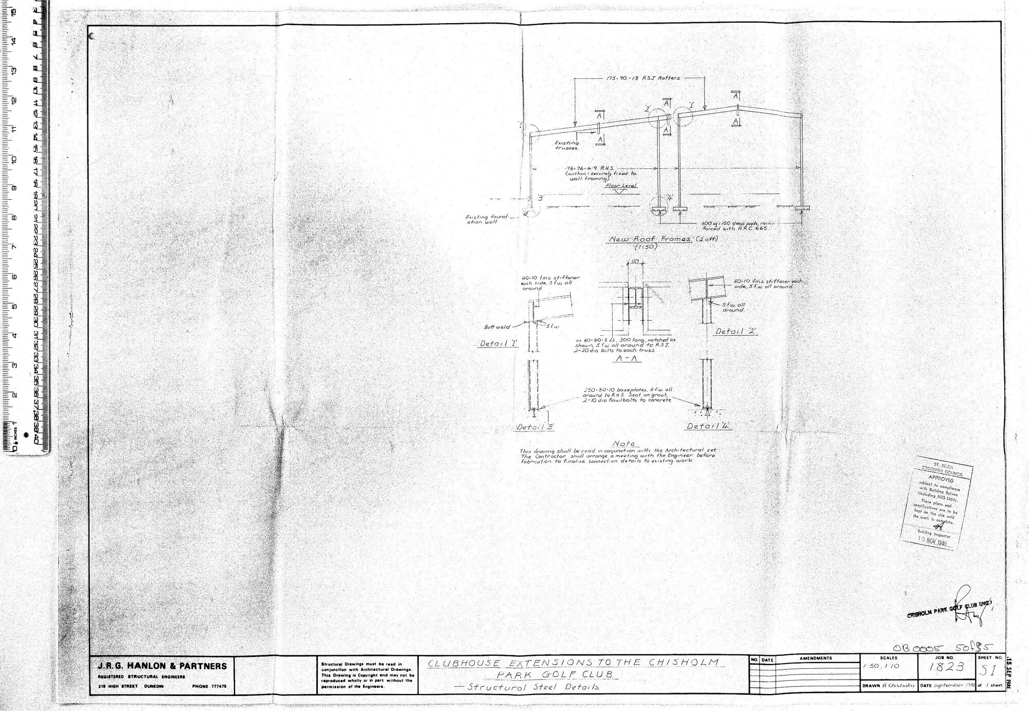 CLUBHOUSE EXTENSIONS TO THE CHRISHOLM PARK GOLF CLUB - STRUCTURAL STEEL DETAILS