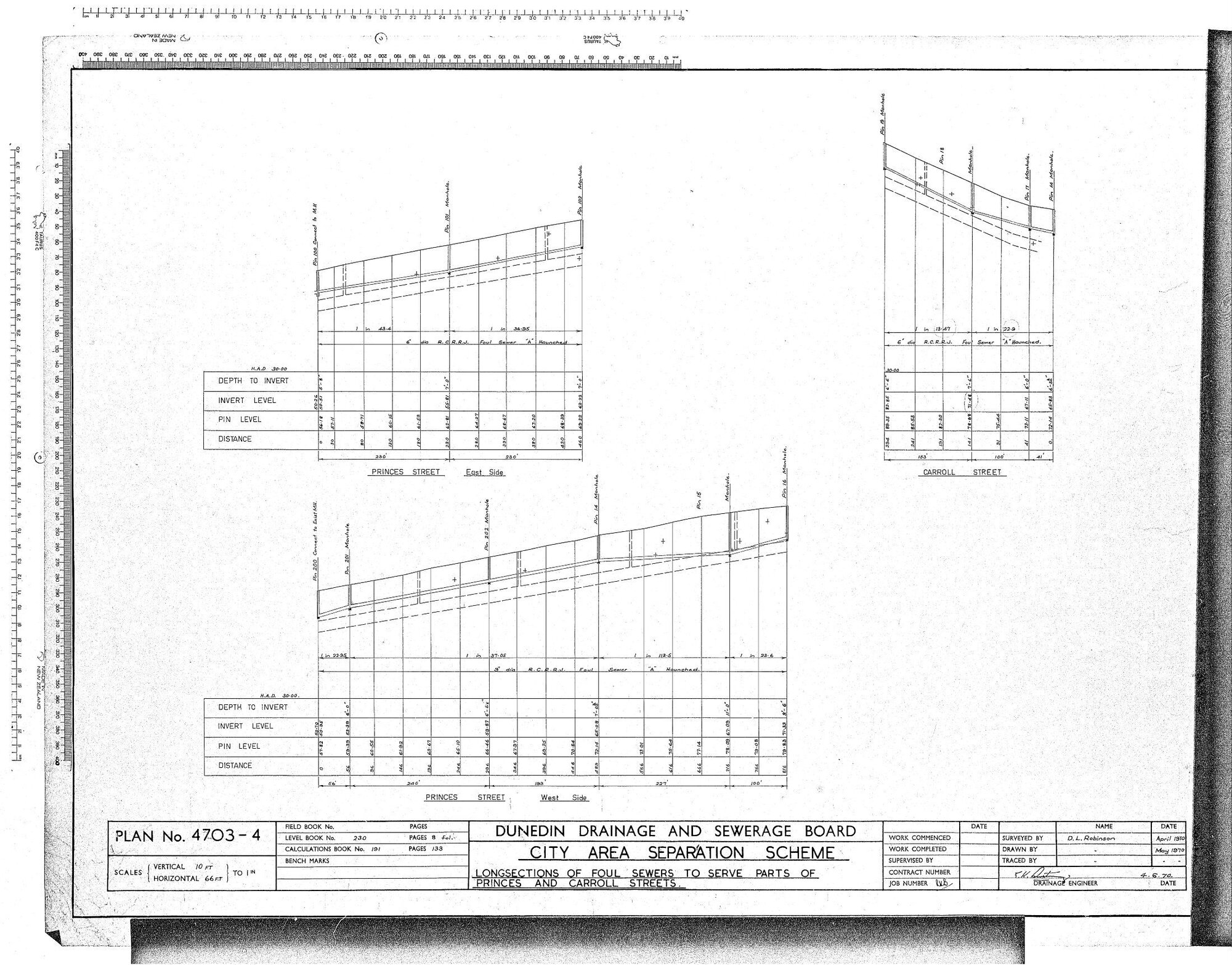CITY AREA SEPARATION SCHEME &ndash; LONGSECTIONS  OF FOUL SEWER TO SERVE PARTS OF PRINCES AND CARROLL STREETS
