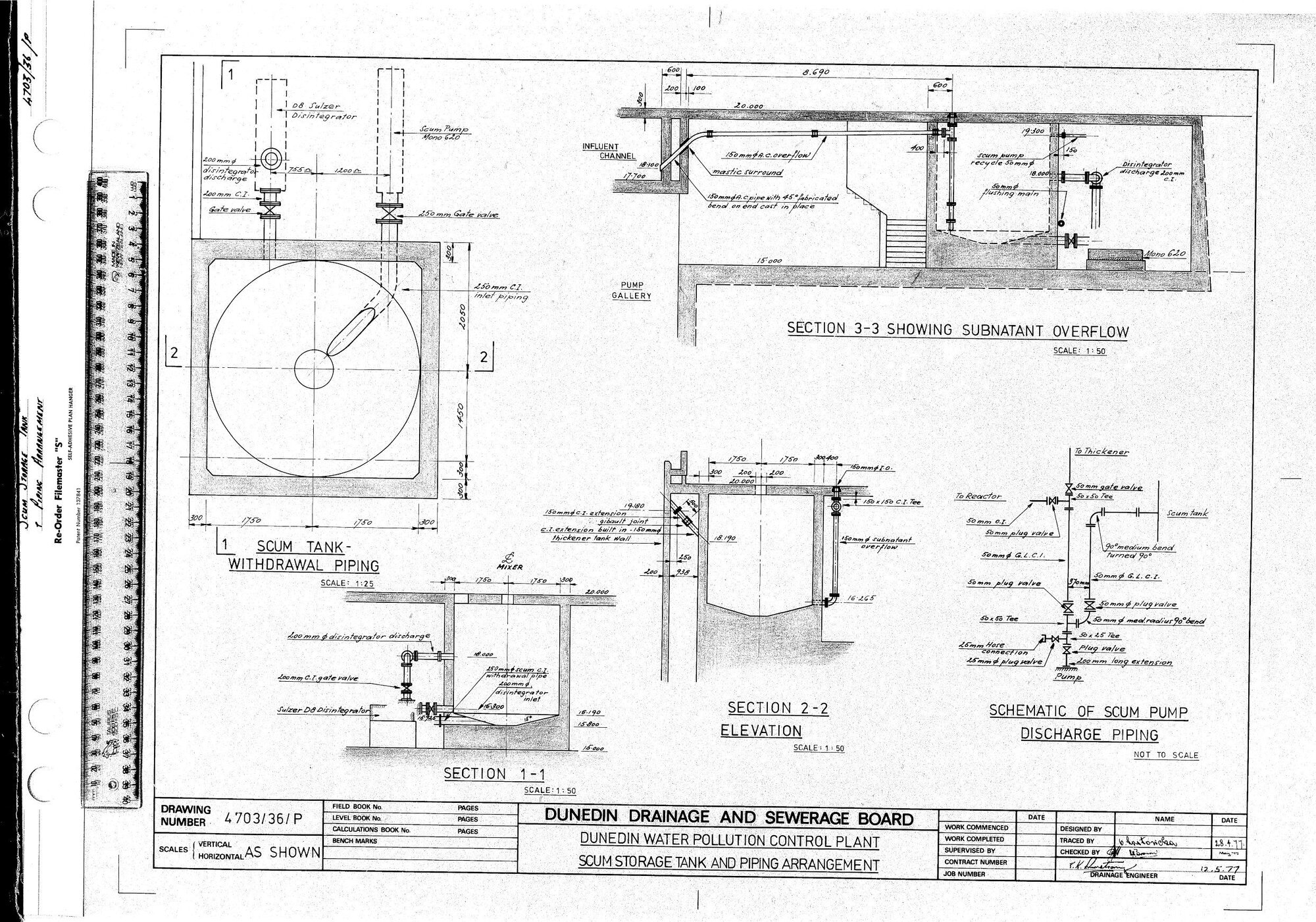 DUNEDIN WATER POLLUTION CONTROL PLANT SCUM STORAGE TANK AND PIPING ARRANGEMENT