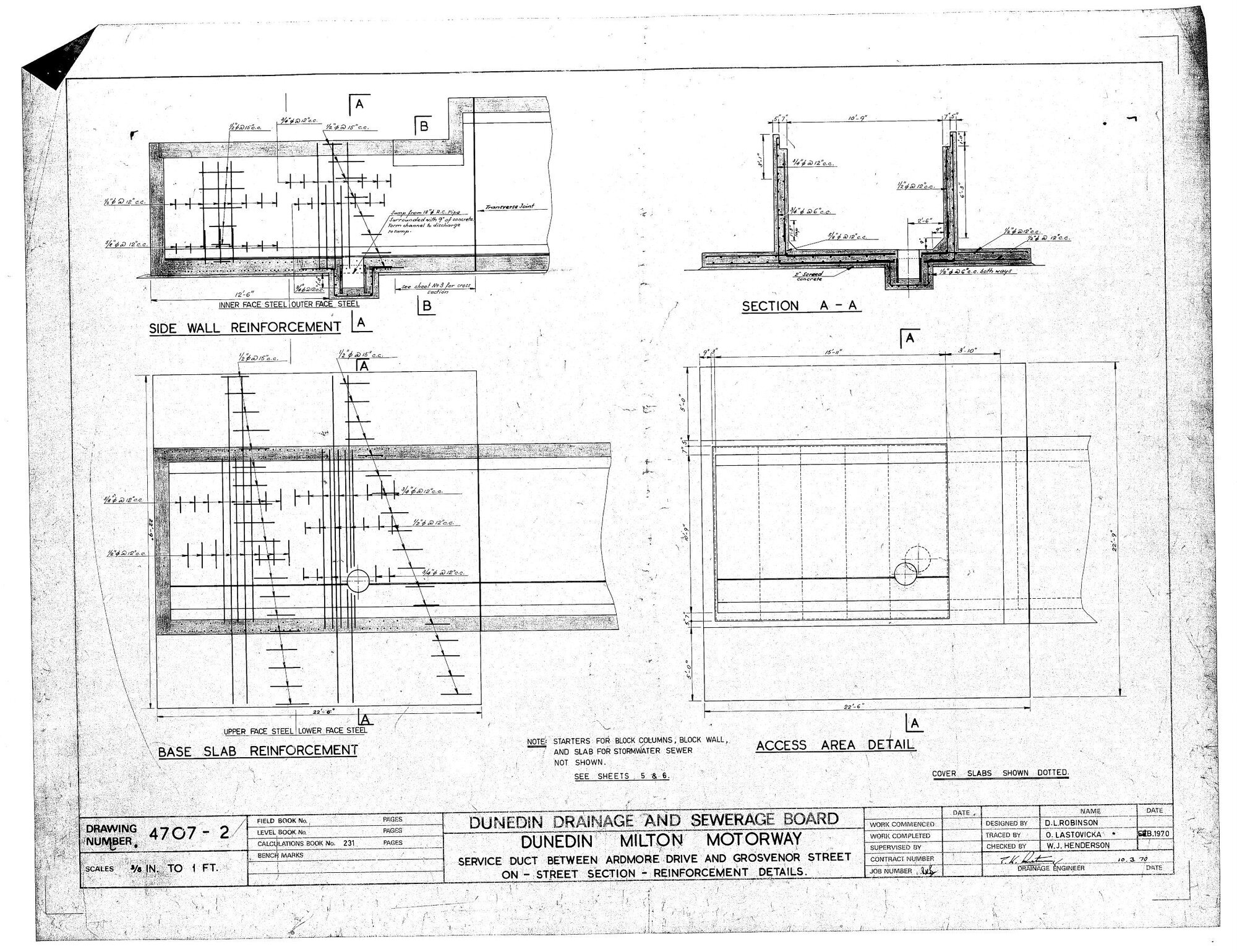 DUNEDIN MILTON MOTORWAY &ndash; SERVICE DUCT BETWEEN ARDMORE DRIVE AND GROSVENOR STREET ON - STREET SECTION &ndash; REINFORCEMENT DETAILS