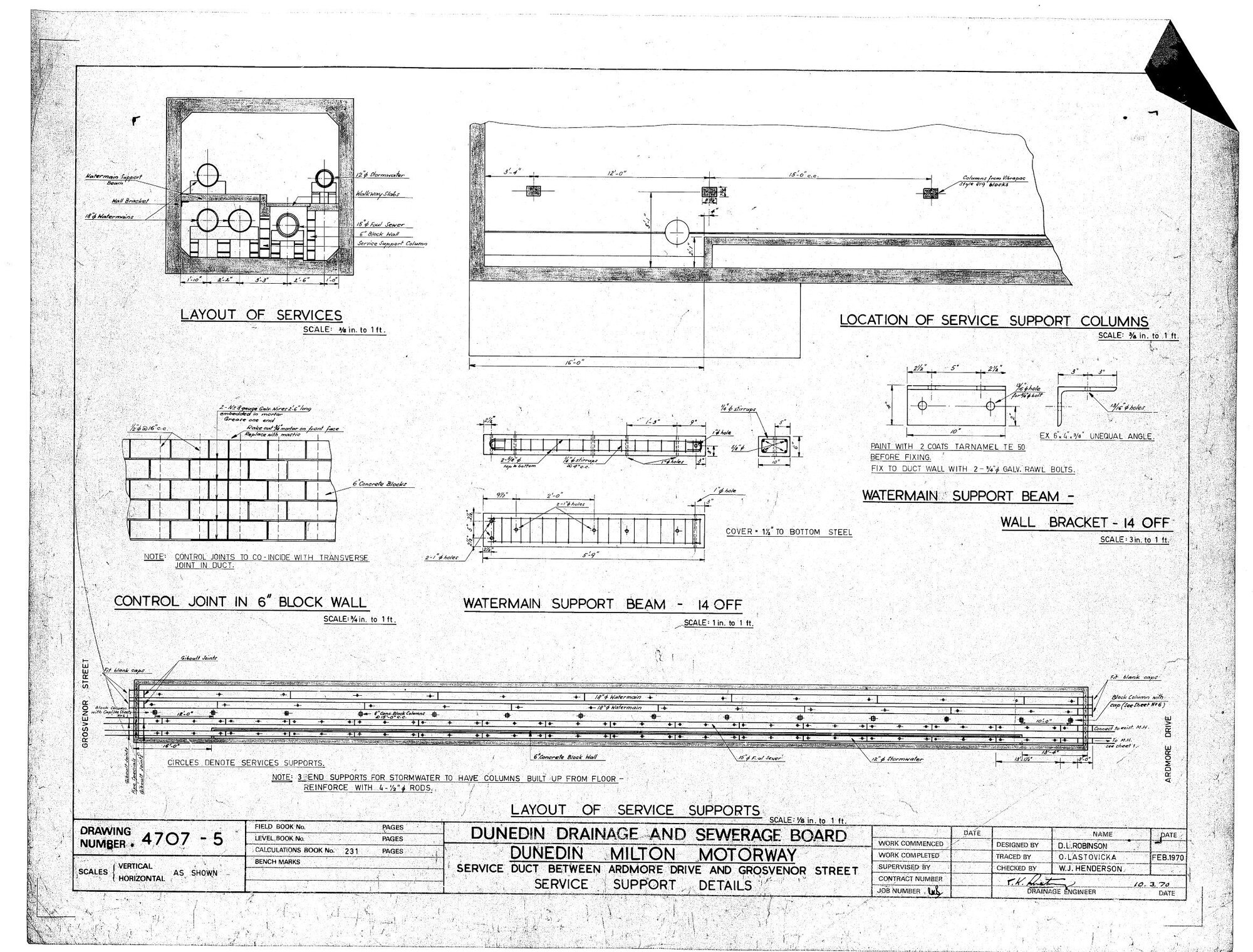 DUNEDIN MILTON MOTORWAY &ndash; SERVICE DUCT BETWEEN ARDMORE DRIVE AND GROSVENOR STREET &ndash; SERVICE SUPPORT DETAILS
