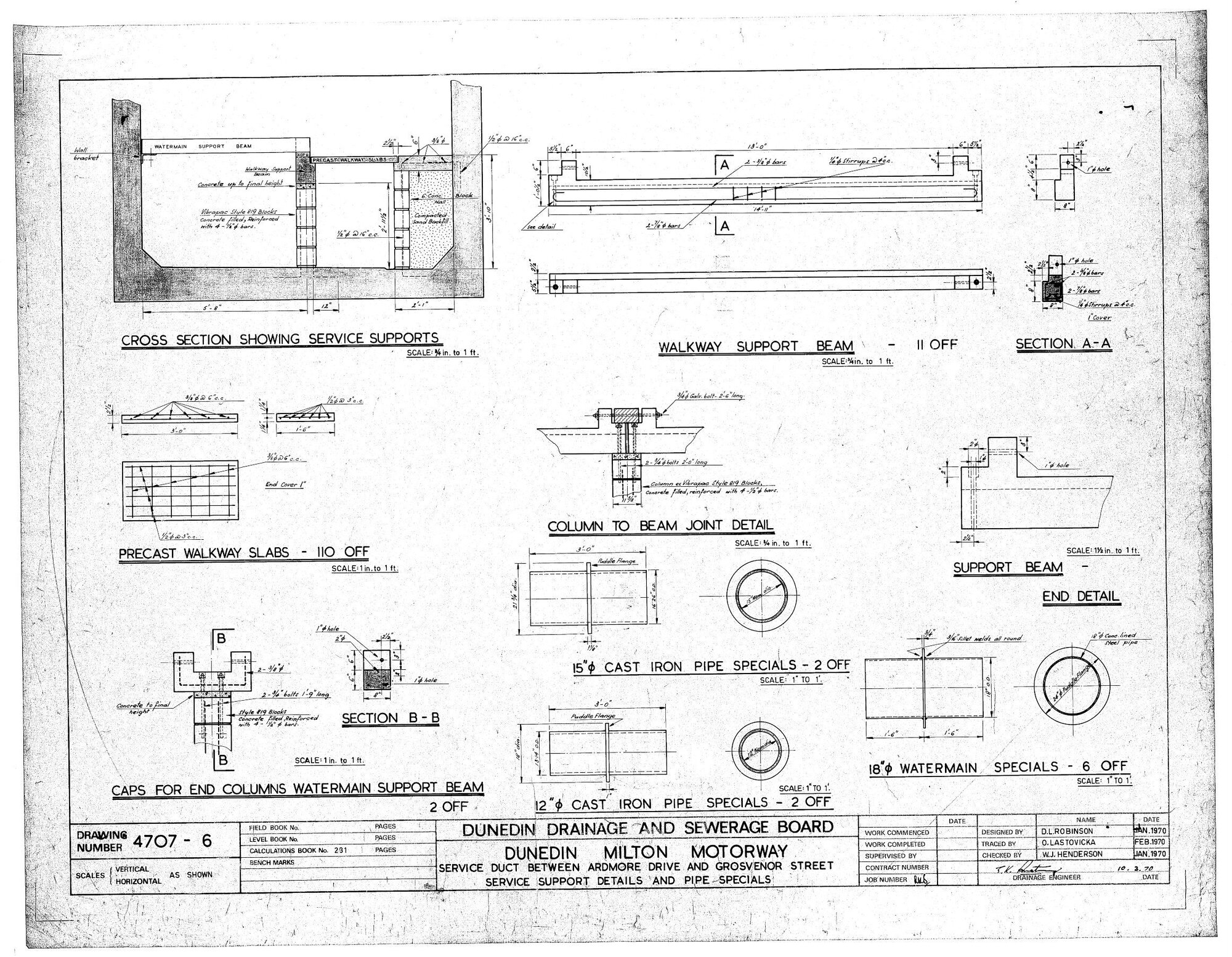 DUNEDIN MILTON MOTORWAY &ndash; SERVICE DUCT BETWEEN ARDMORE DRIVE AND GROSVENOR STREET SERVICE SUPPORT DETAILS AND PIPE SPECIALS