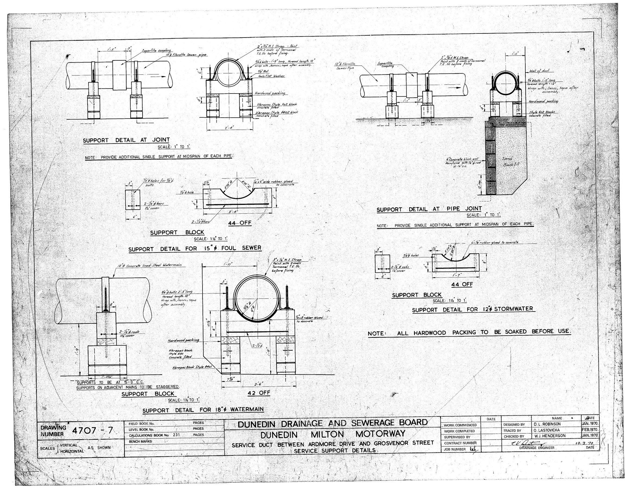 DUNEDIN MILTON MOTORWAY &ndash; SERVICE DUCT BETWEEN ARDMORE DRIVE AND GROSVENOR STREET SERVICE SUPPORT DETAILS