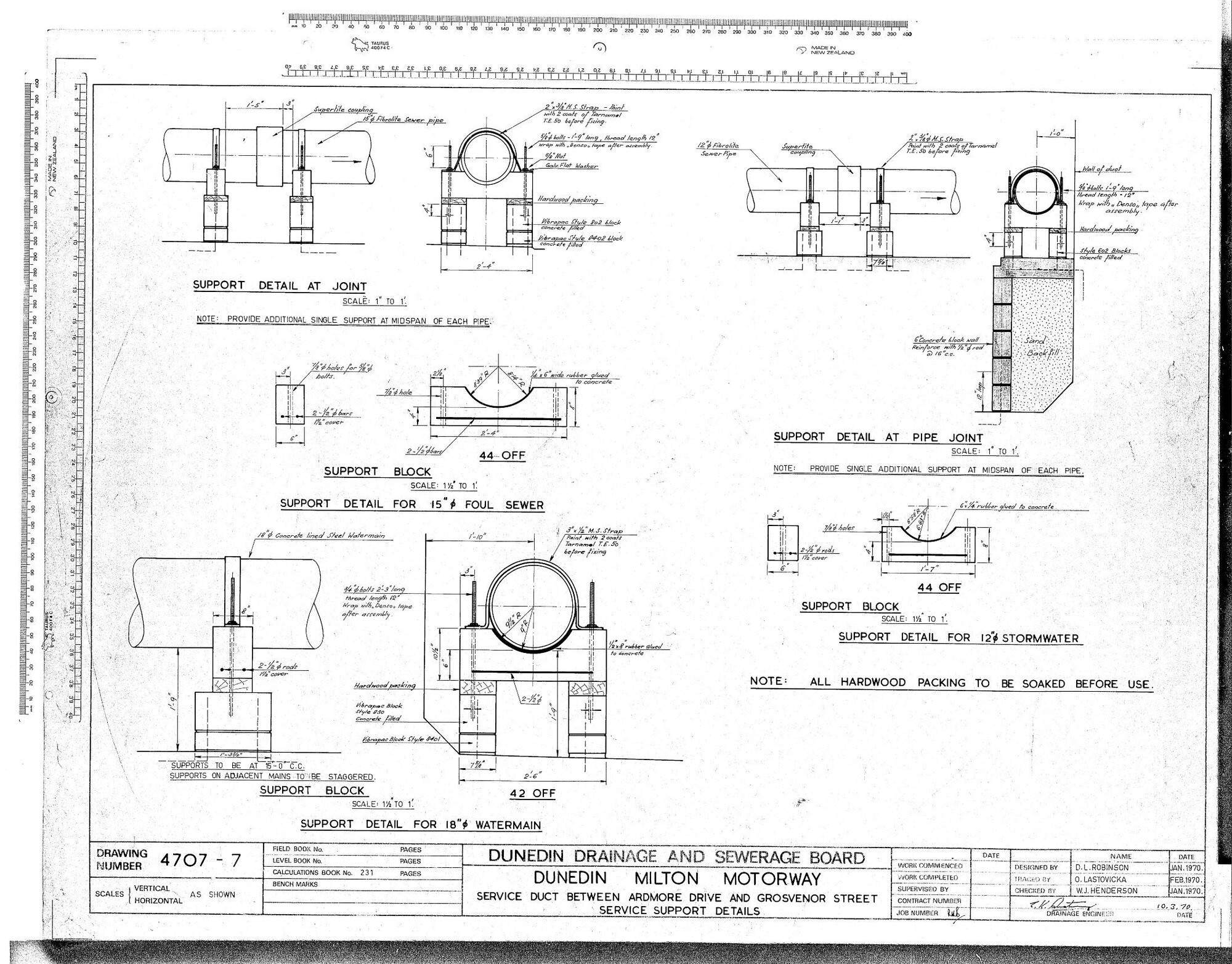 DUNEDIN MILTON MOTORWAY &ndash; SERVICE DUCT BETWEEN ARDMORE DRIVE AND GROSVENOR STREET SERVICE SUPPORT DETAILS