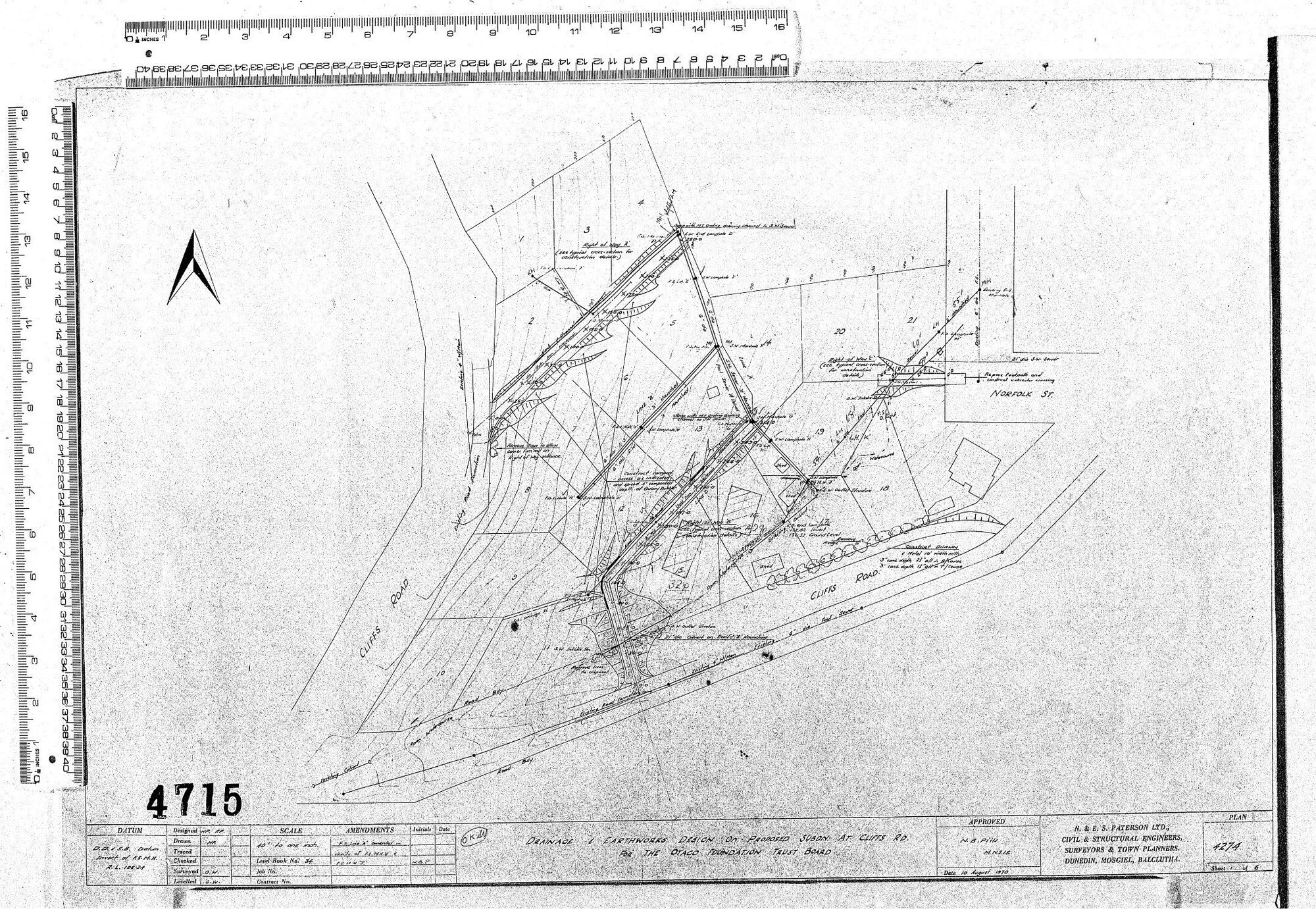 DRAINAGE &amp; EARTHWORKS DESIGN ON PROPOSED SUBDN. AT CLIFFS RD. FOR THE OTAGO FOUNDATION TRUST BOARD