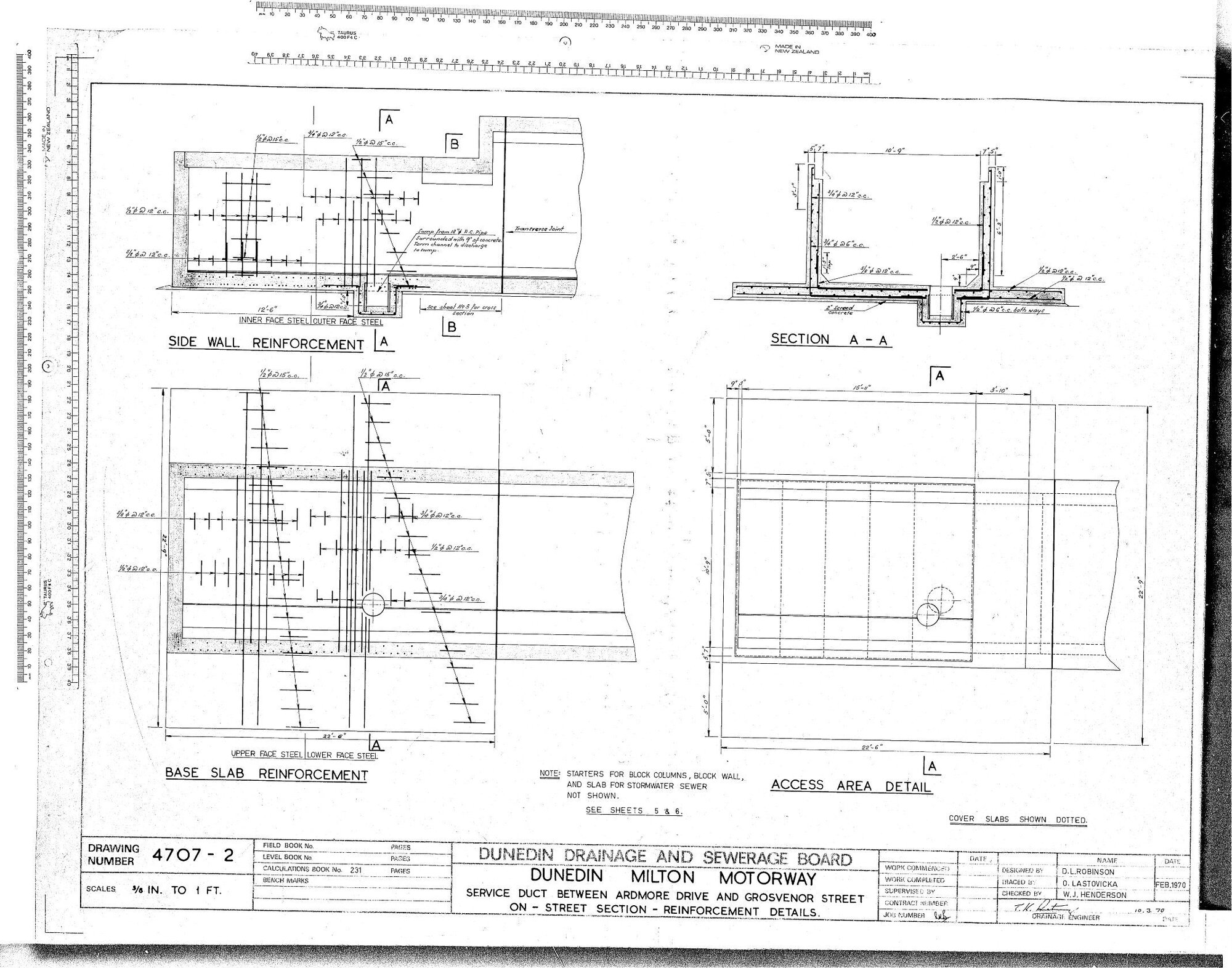 DUNEDIN MILTON MOTORWAY &ndash; SERVICE DUCT BETWEEN ARDMORE DRIVE AND GROSVENOR STREET &ndash; ON STREET SECTION &ndash; REINFORCEMENT DETAILS