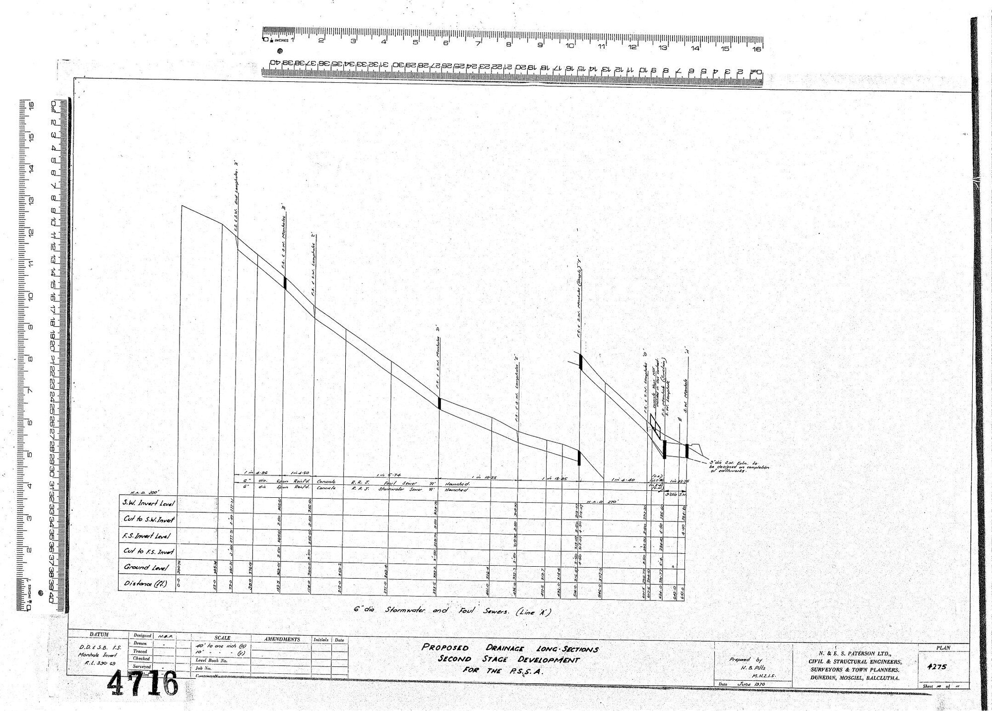 PROPOSED DRAINAGE LONG-SECTIONS SECOND STAGE DEVELOPMENT FOR THE P.S.S.A