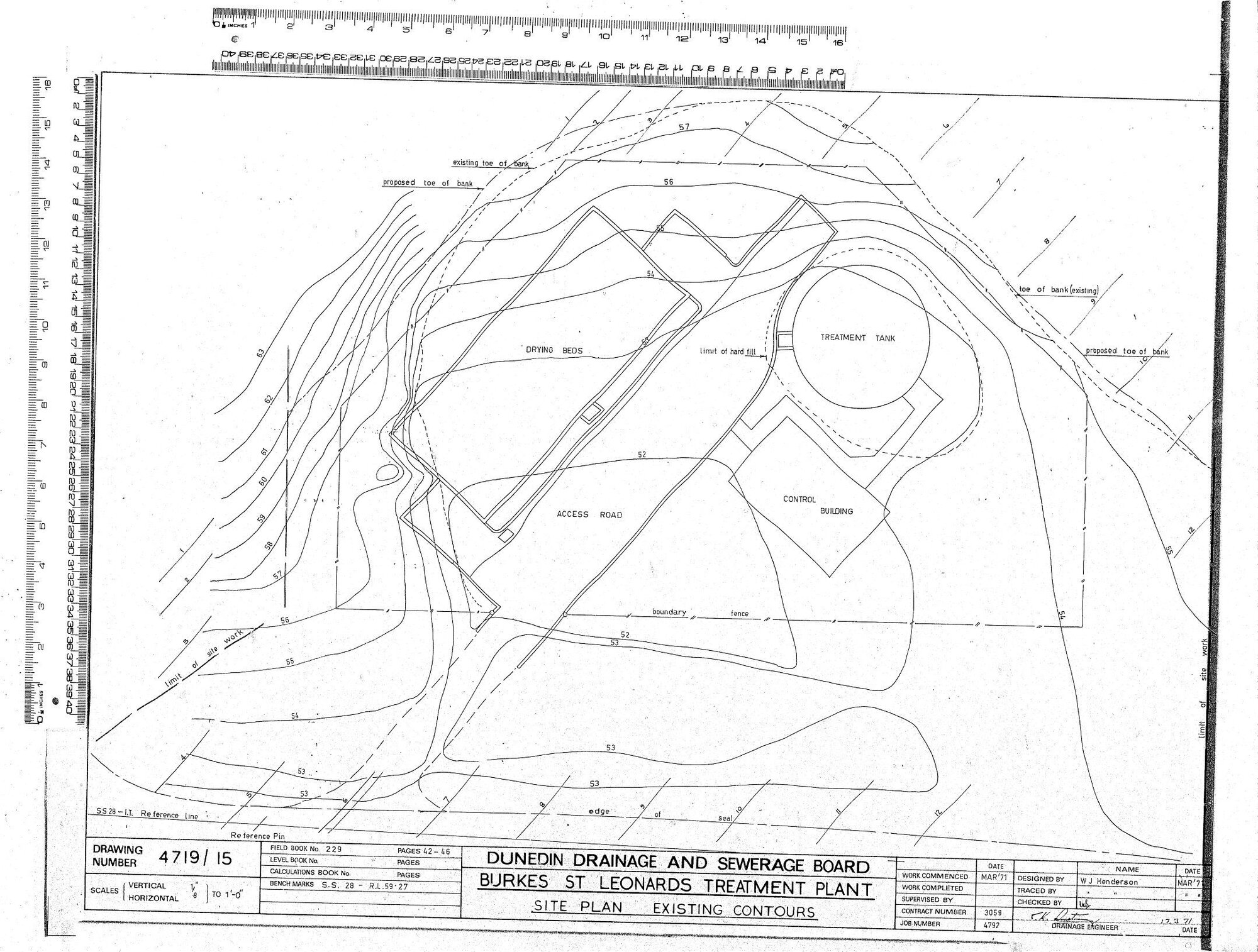 BURKES &ndash; ST LEONARDS TREATMENT PLANT &ndash; SITE PLAN EXISTING CONTOURS
