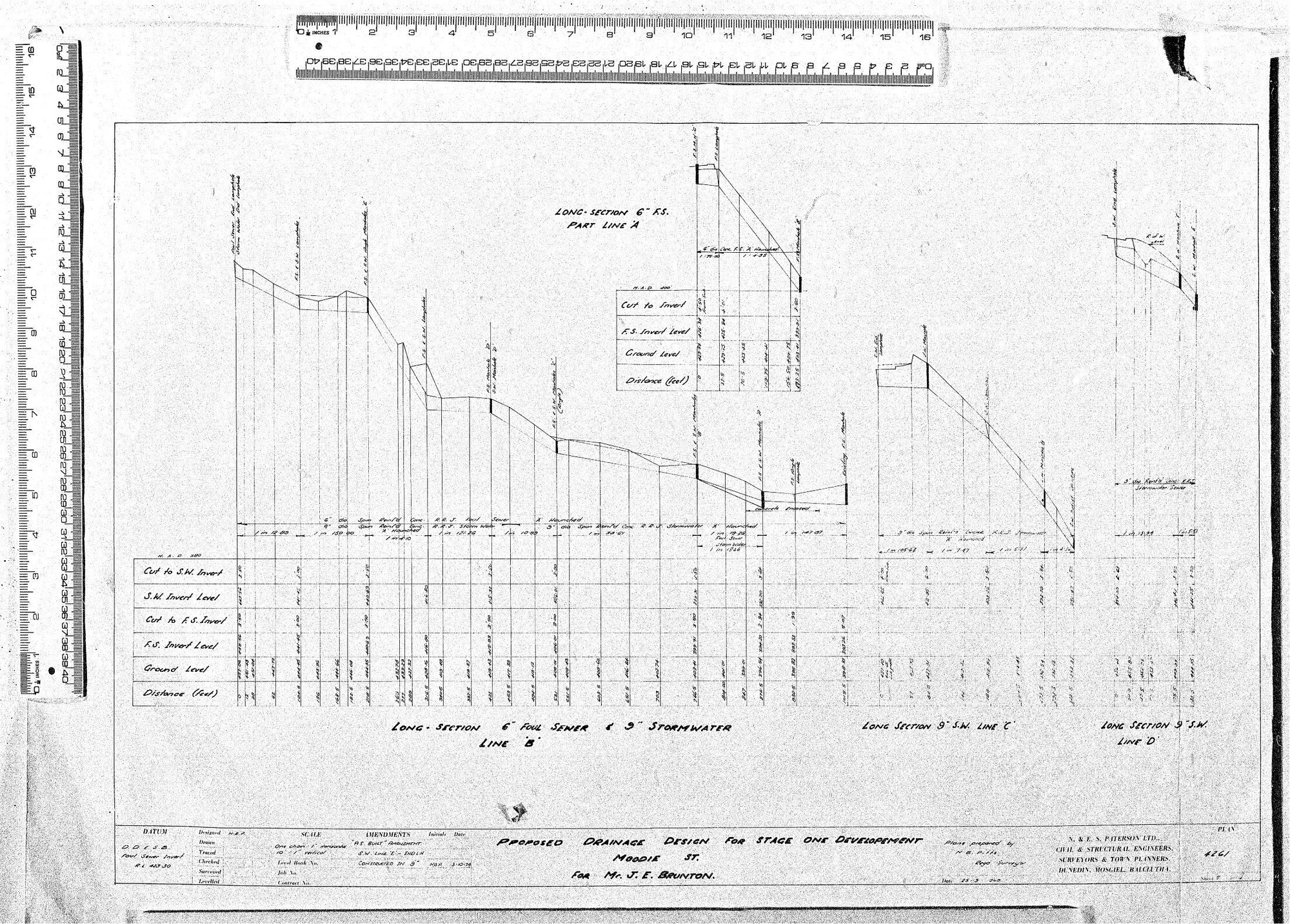 PROPOSED DRAINAGE DESIGN FOR STAGE ONE DEVELOPMENT MOODIE STREET FOR MR J.E. BRUNTON
