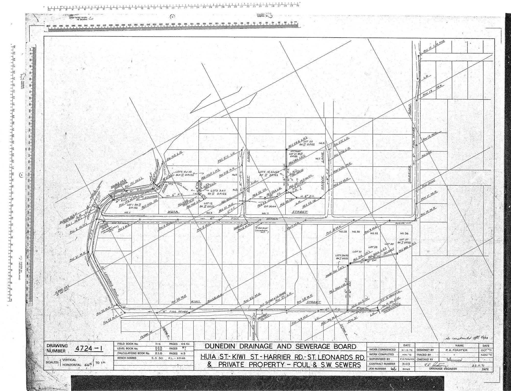 HUIA ST. - KIWI ST . - HARRIER RD. - ST. LEONARDS RD. &amp; PRIVATE PROPERTY &ndash; FOUL &amp; S.W. SEWERS