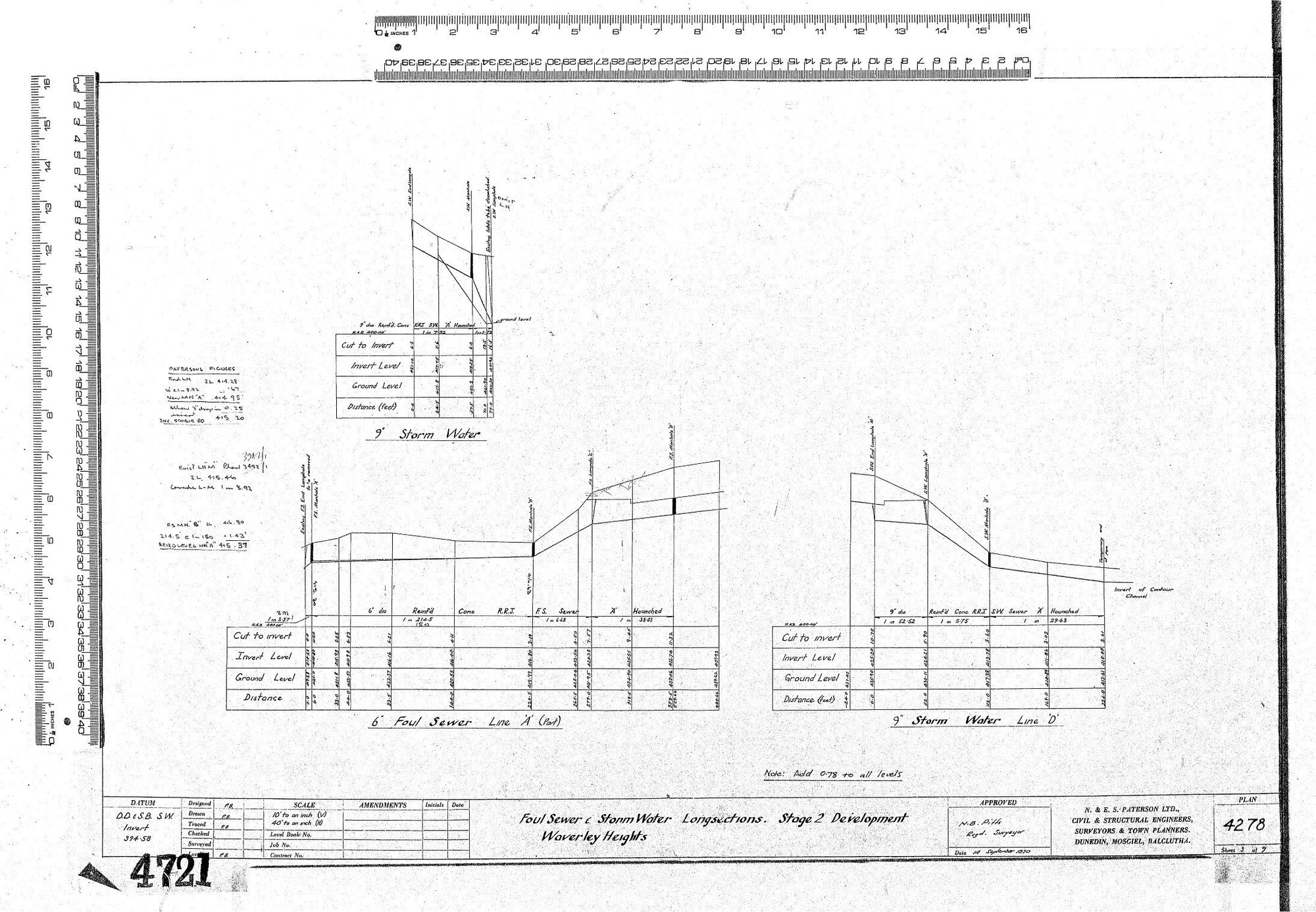 FOUL SEWER &amp; STORMWATER LONGSECTIONS. STAGE 2 DEVELOPMENT WAVERLEY HEIGHTS