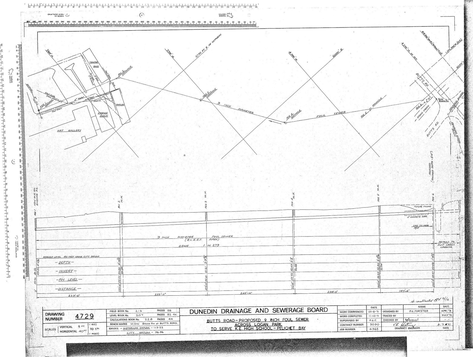 BUTTS ROAD &ndash; PROPOSED 9 INCH FOUL SEWER ACROSS LOGAN PARK TO SERVE K.E. HIGH SCHOOL &ndash; PELICHET BAY