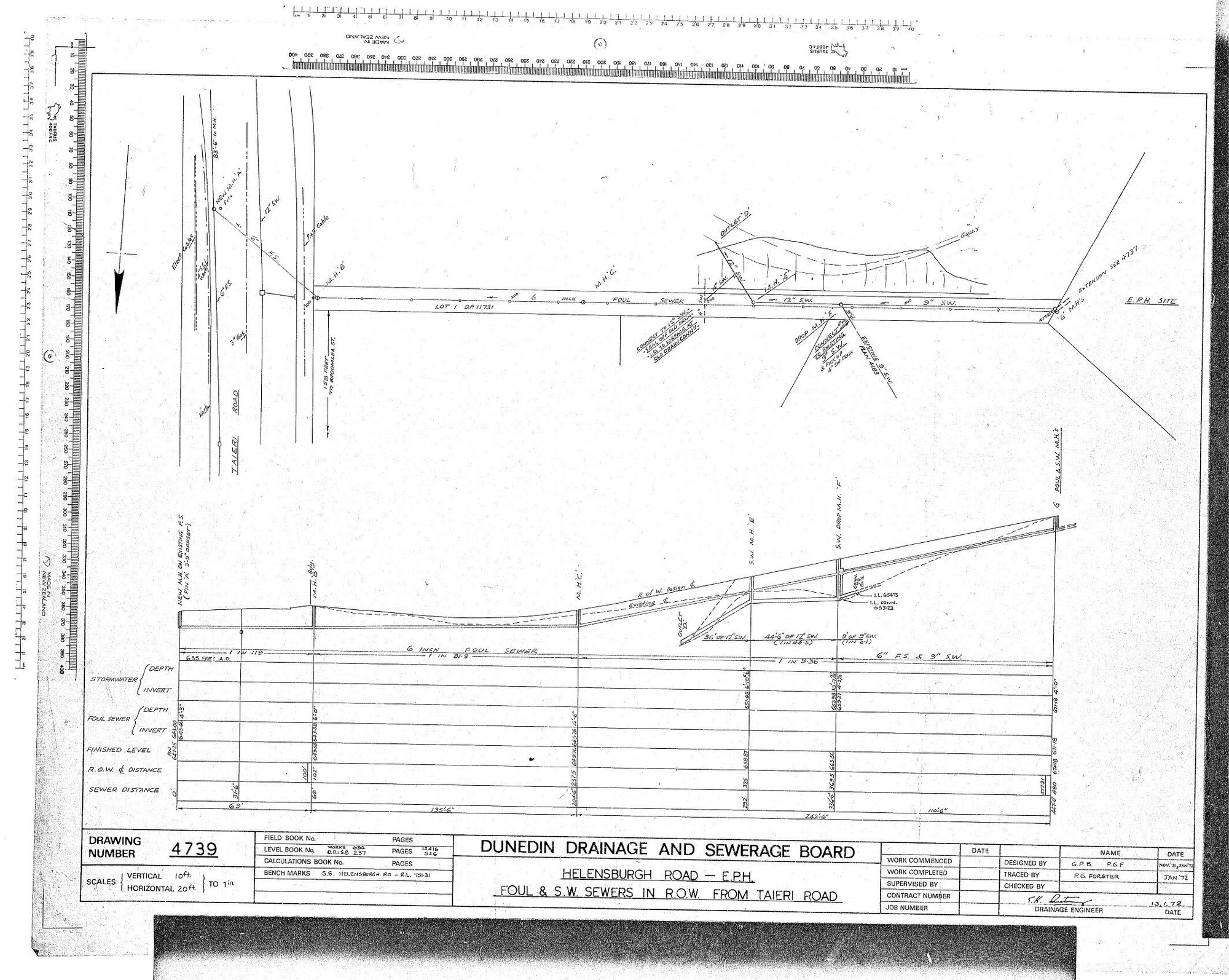 HELENSBURH RD &ndash; E.P.H. - FOUL &amp; S.W. SEWERS IN R.O.W. FROM TAIERI ROAD