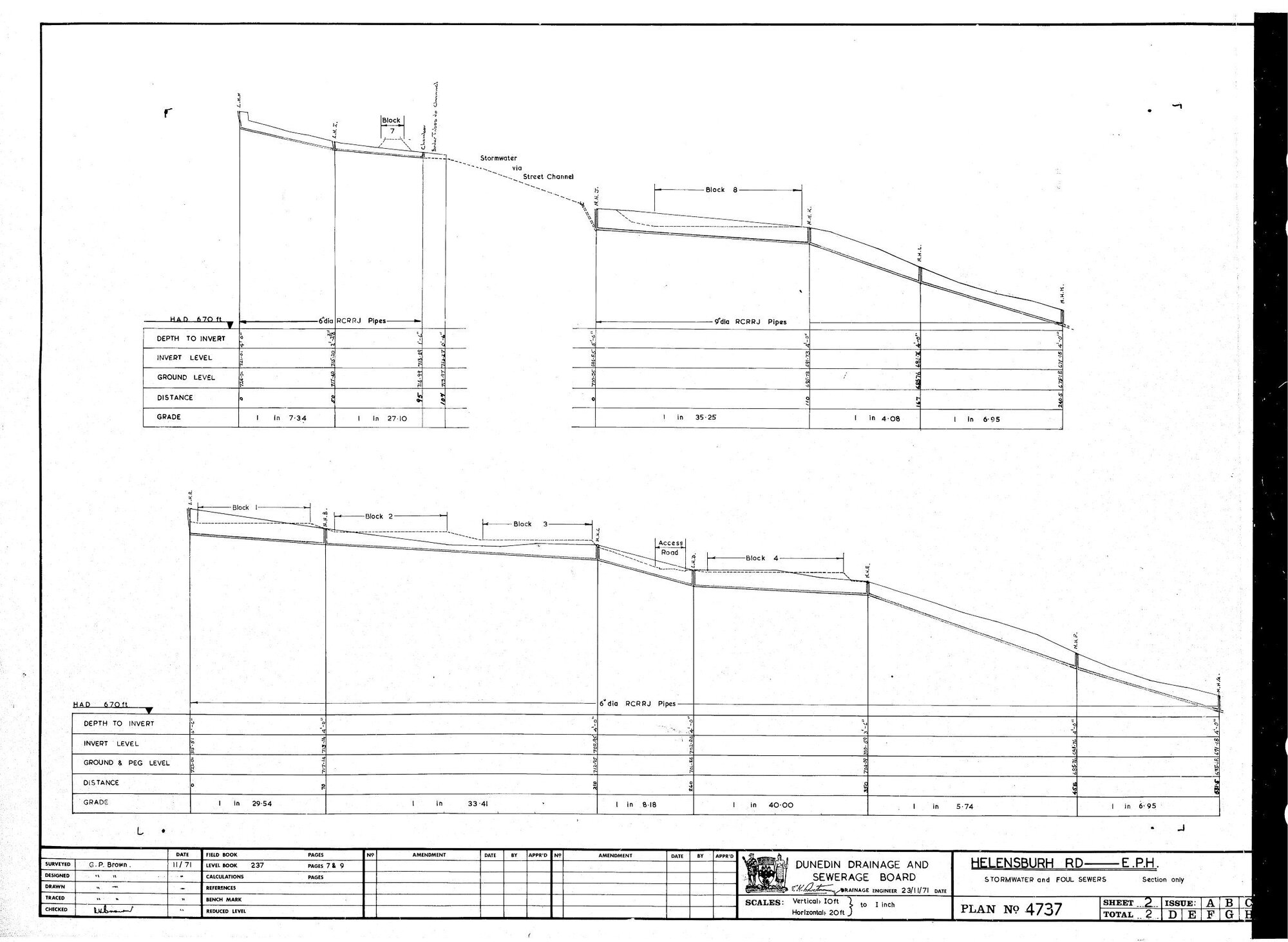 HELENSBURH RD &ndash; E.P.H. - STORMWATER AND FOUL SEWERS &ndash; SECTIONS ONLY