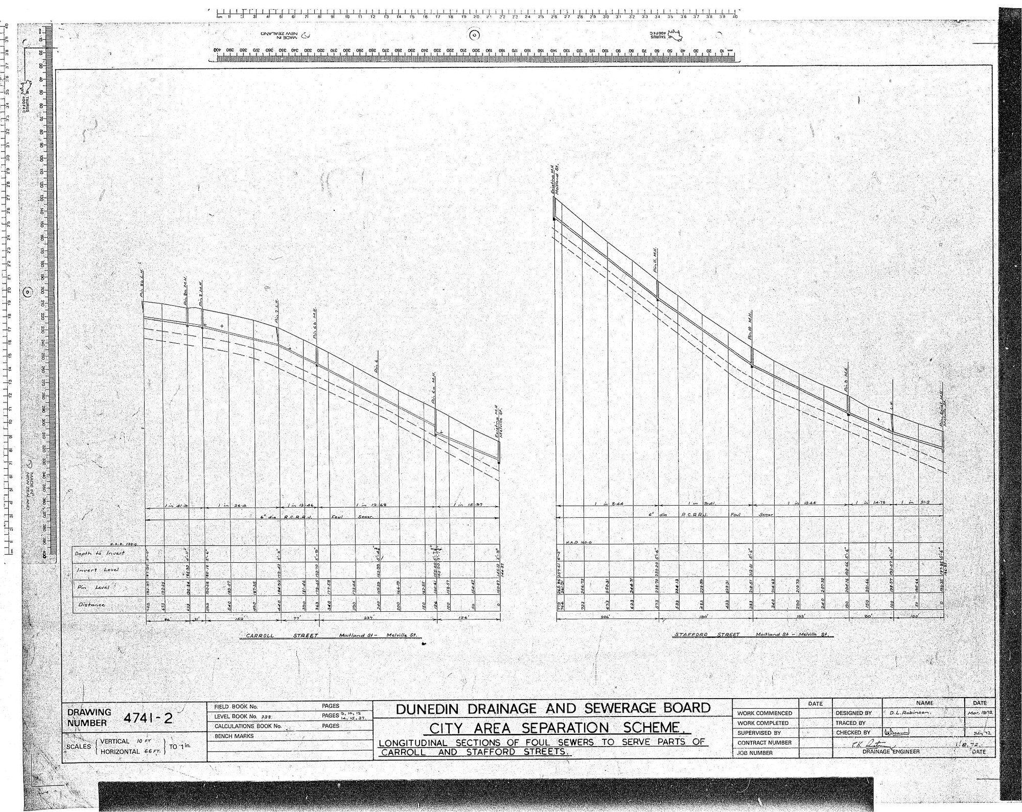 CITY AREA SEPARATION SCHEME &ndash; LONGTUDINAL SECTIONS OF FOUL SEWER TO SERVE PARTS OF CARROLL AND STAFFORD STREETS