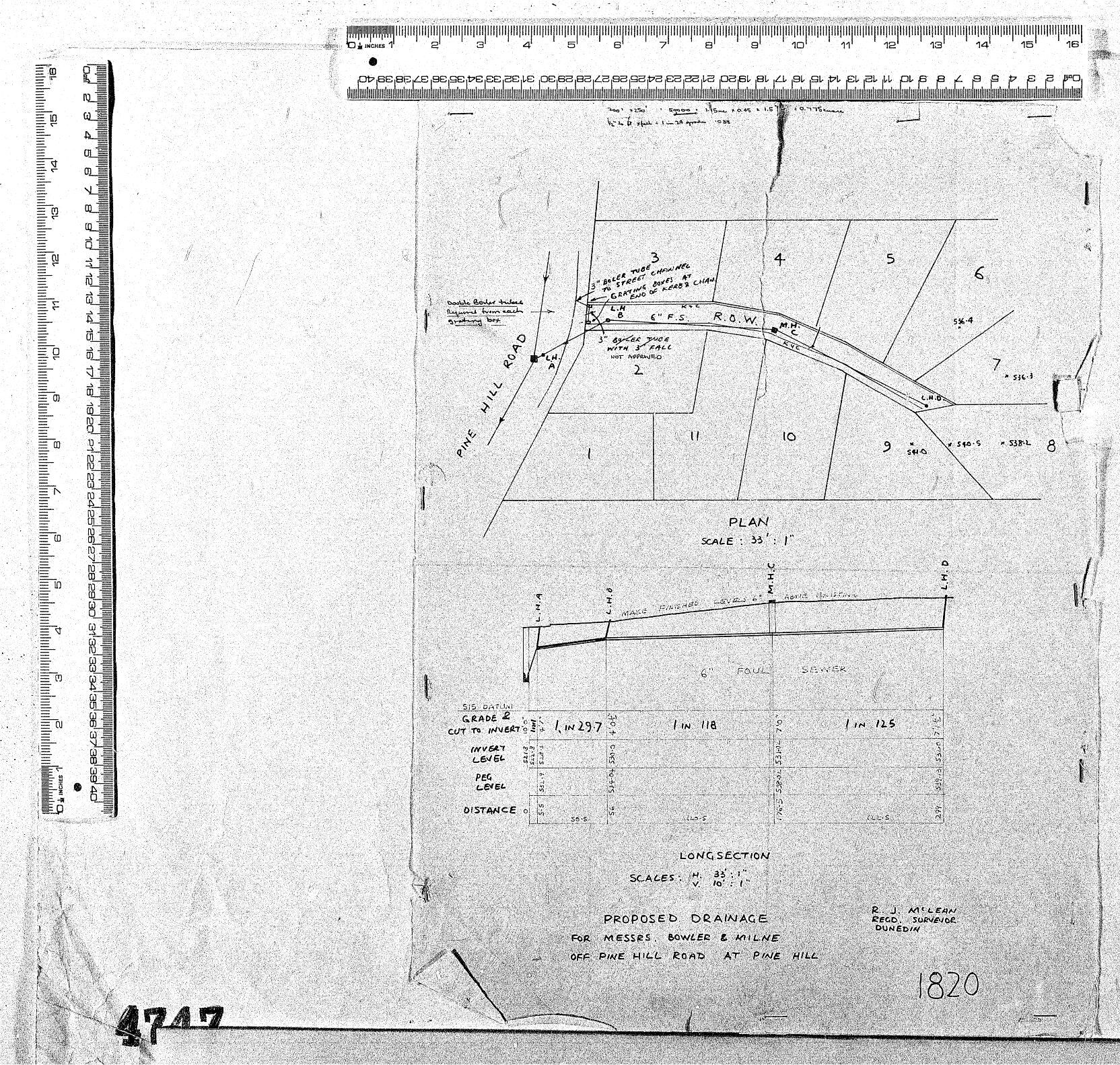 PROPOSED DRAINAGE FOR MESSRS BOWLER &amp; MILNE OFF PINE HILL ROAD AT PINE HILL