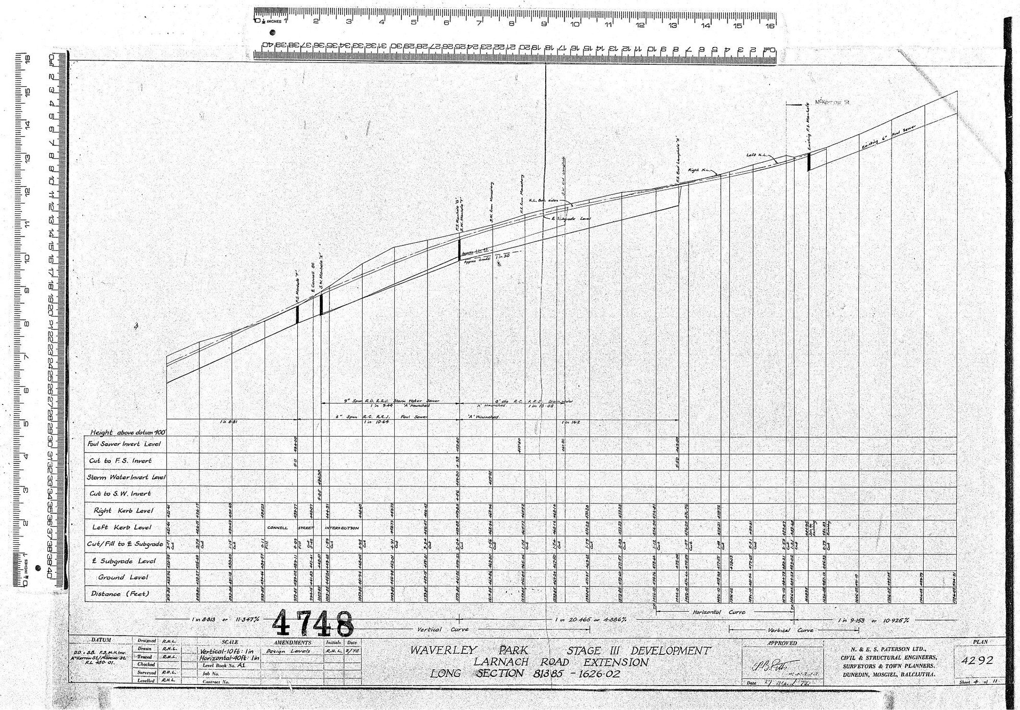 WAVERLEY PARK &ndash; STAGE III DEVELOPMENT LARNACH ROAD EXTENSION LONG SECTION 813 85-1626 02