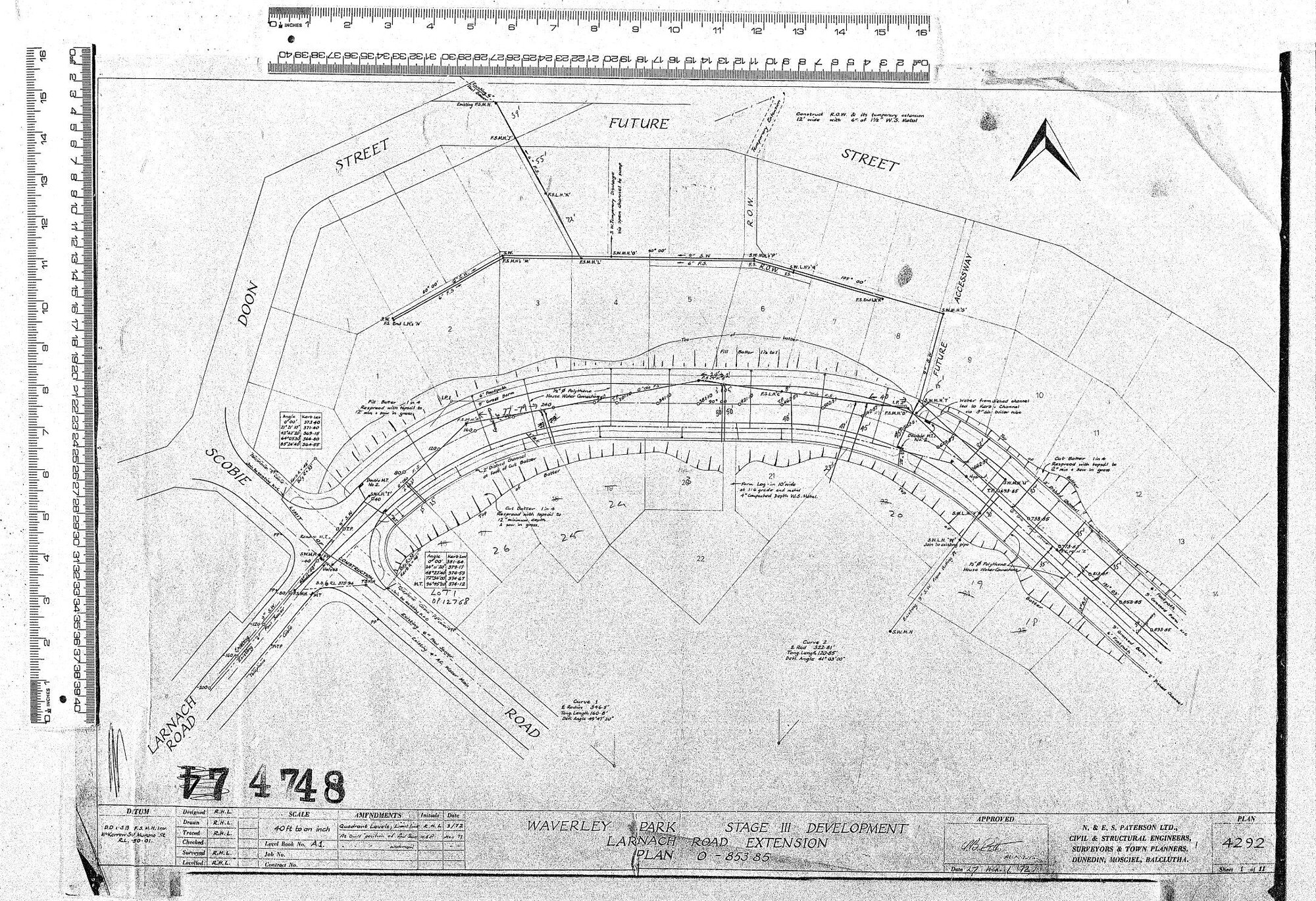 WAVERLEY PARK &ndash; STAGE III DEVELOPMENT LARNACH ROAD EXTENSION PLAN 0-853 85