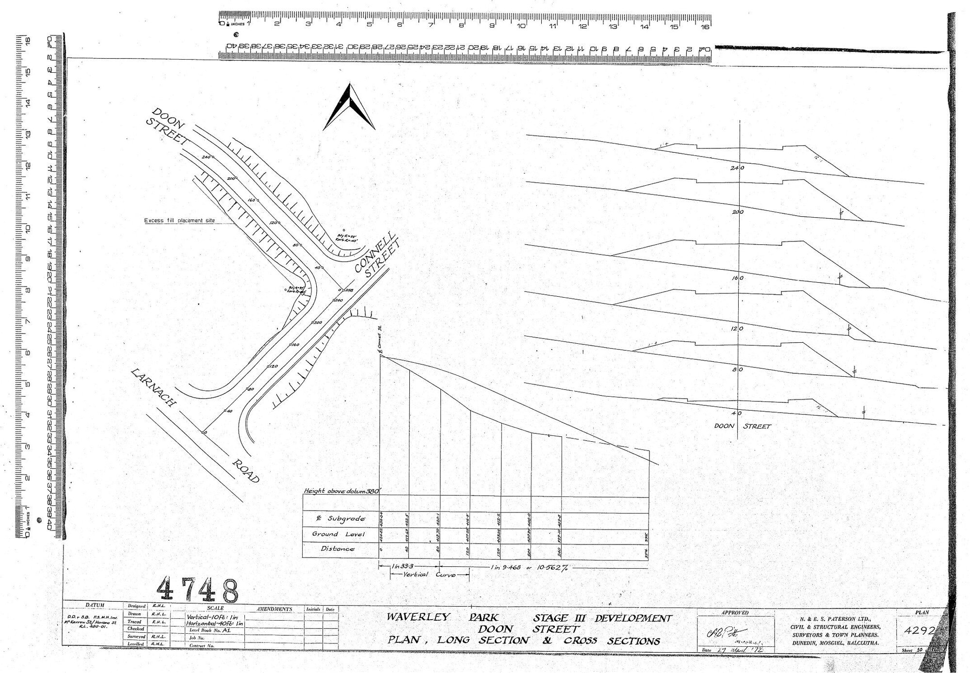 WAVERLEY PARK &ndash; STAGE III DEVELOPMENT DOON STREET PLAN, LONG SECTION &amp; CROSS SECTION