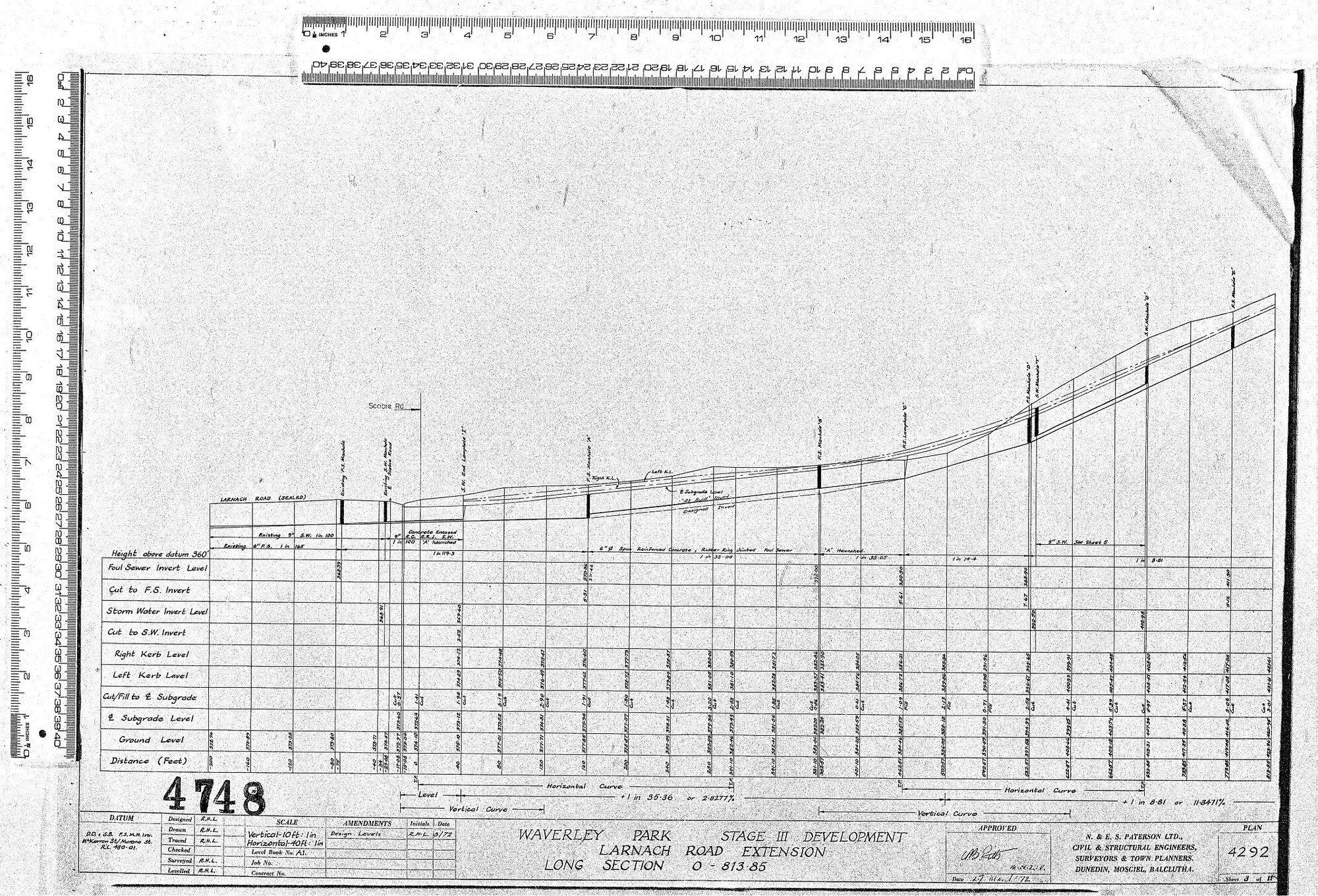WAVERLEY PARK &ndash; STAGE III DEVELOPMENT LARNACH ROAD EXTENSION LONG SECTION 0-813 85