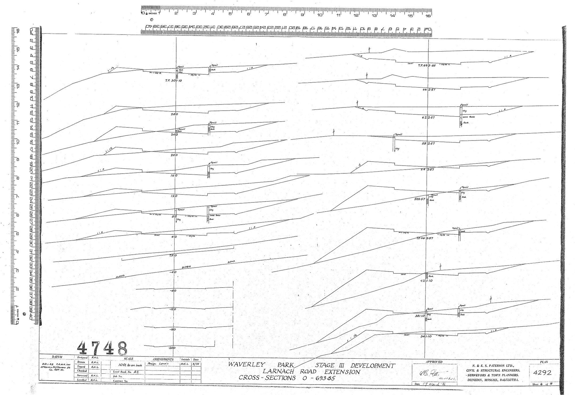 WAVERLEY PARK &ndash; STAGE III DEVELOPMENT LARNACH ROAD EXTENSION CROSS-SECTIONS 0-693 85