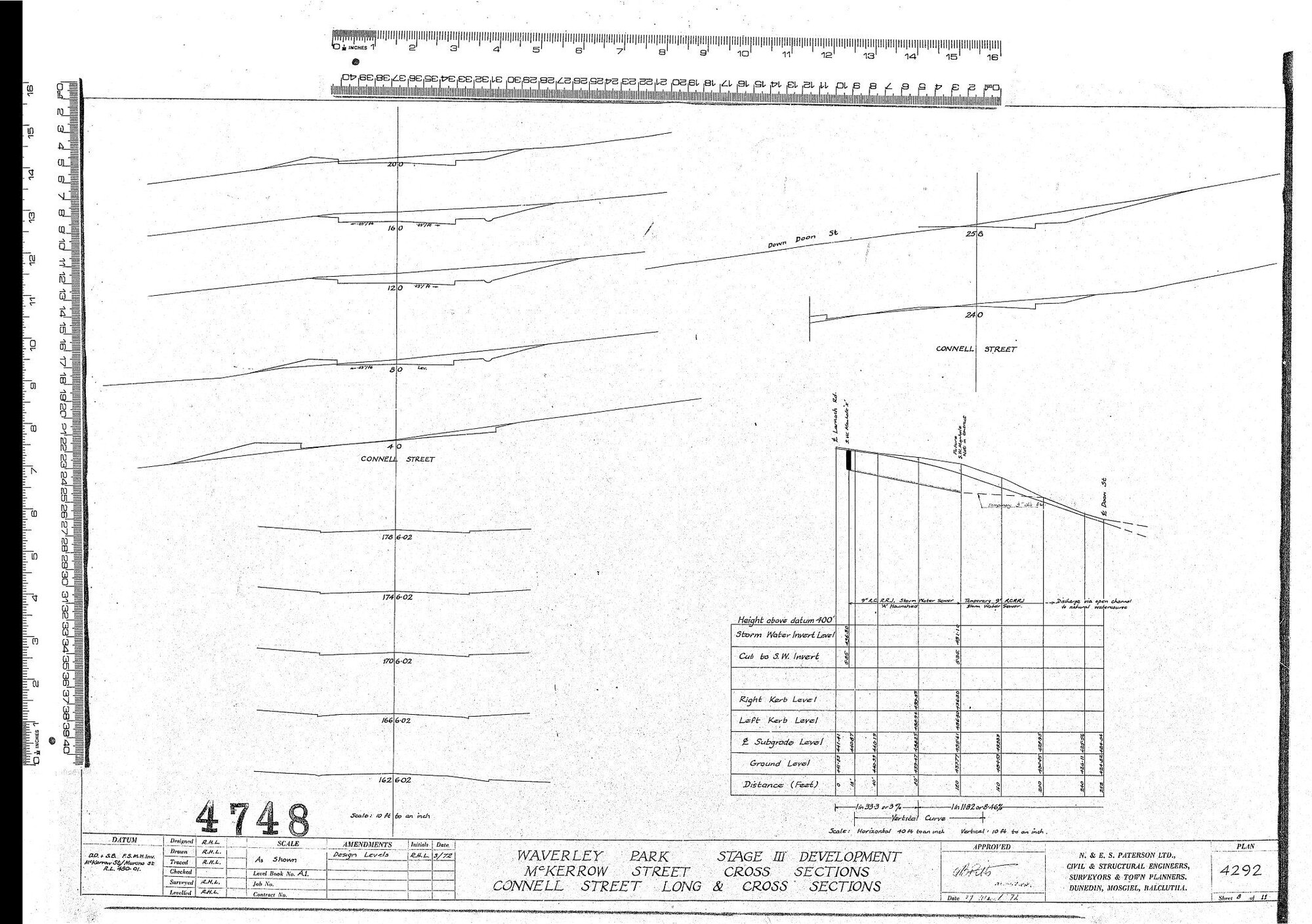 WAVERLEY PARK &ndash; STAGE III DEVELOPMENT MCKERROW STREET CROSS SECTIONS CONNELL STREET LONG &amp; CROSS SECTIONS