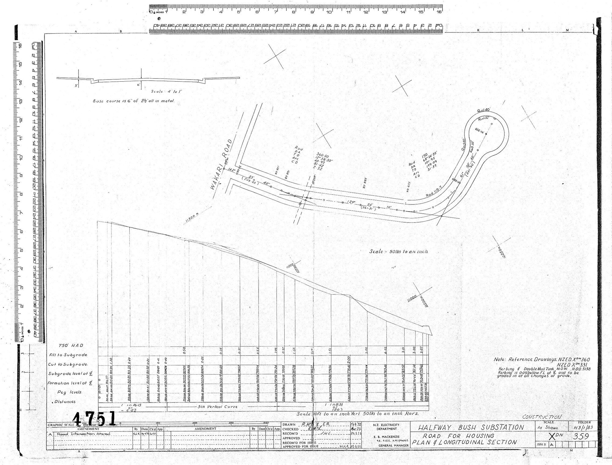 HALFWAY BUSH SUBSTATION &ndash; ROAD FOR HOUSING PLAN &amp; LONGITUDINAL SECTION