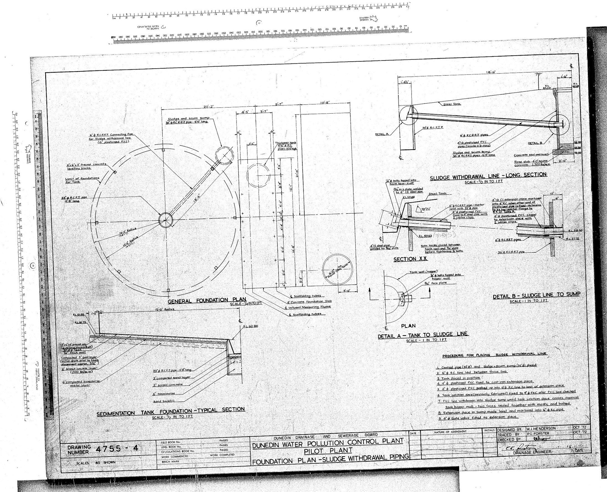 DUNEDIN WATER POLLUTION CONTROL PLANT PILOT PLANT &ndash; FOUNDATION PLAN &ndash; SLUDGE WITHDRAWAL PIPING