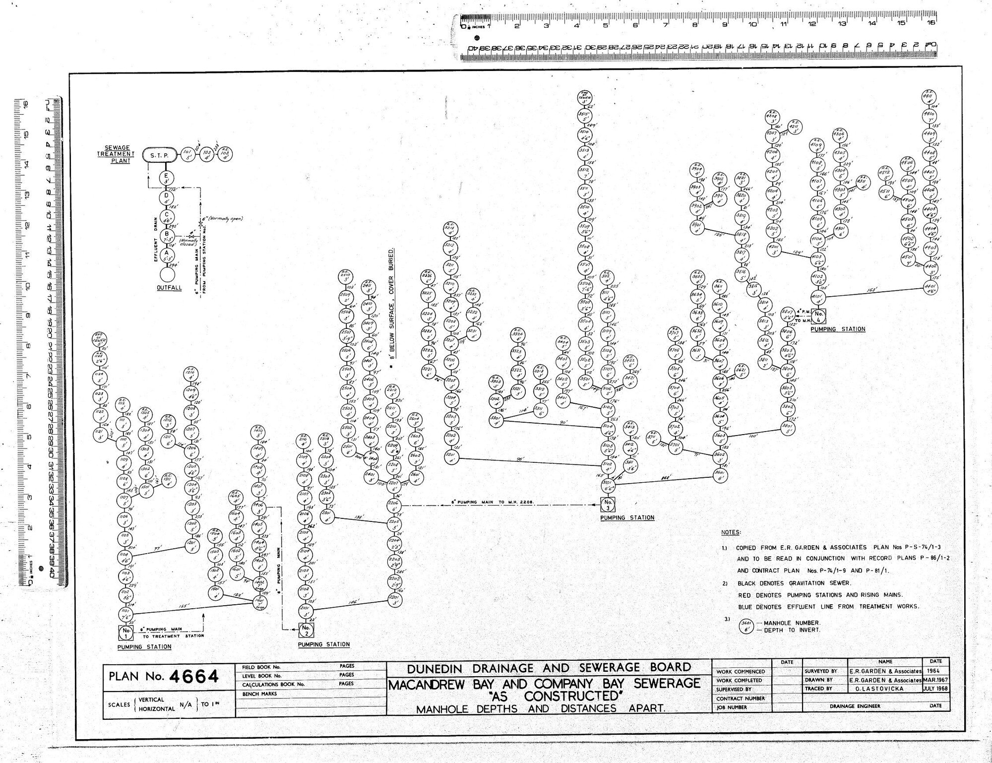 MACANDREW BAY AND COMPANY BAY SEWERAGE  "AS CONSTRUCTED" MANHOLE DEPTHS AND DISTANCES APART
