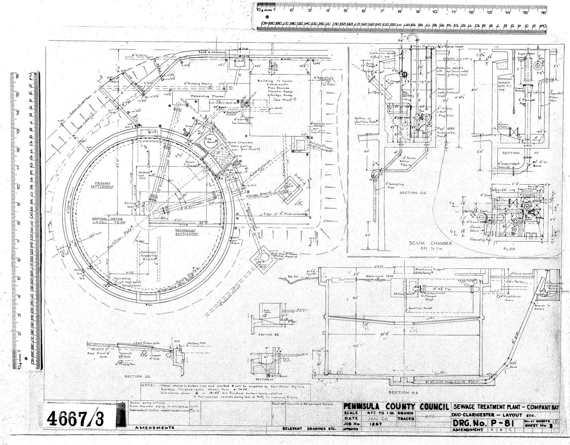 SEWAGE TREATMENT PLANT - COMPANY BAY - DUO CLARIGESTER - LAYOUT ETC