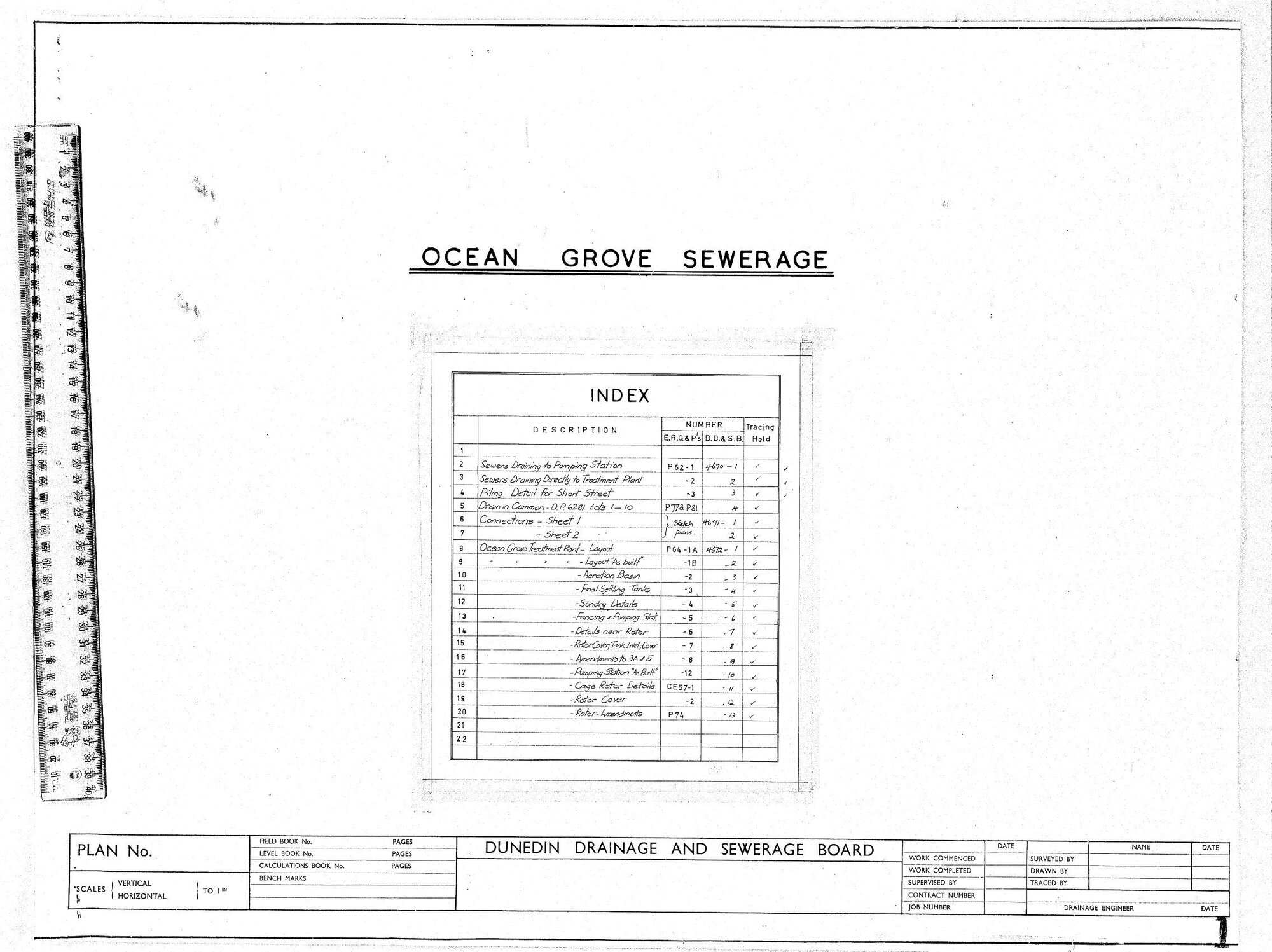 OCEAN GROVE SEWERAGE - INDEX
