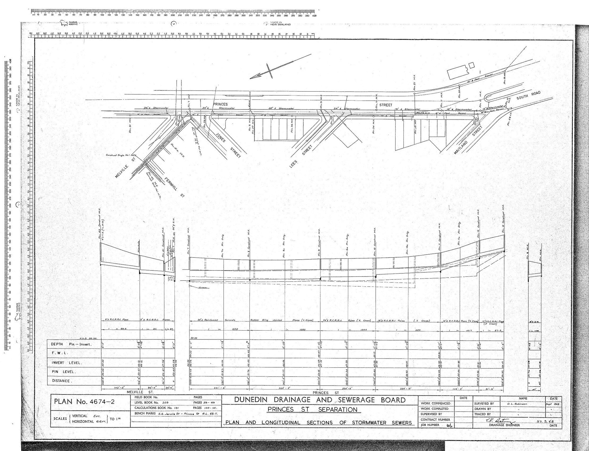 PRINCES ST SEPARATION PLANS AND LONGITUDINAL SECTIONS OF STORMWATER SEWERS