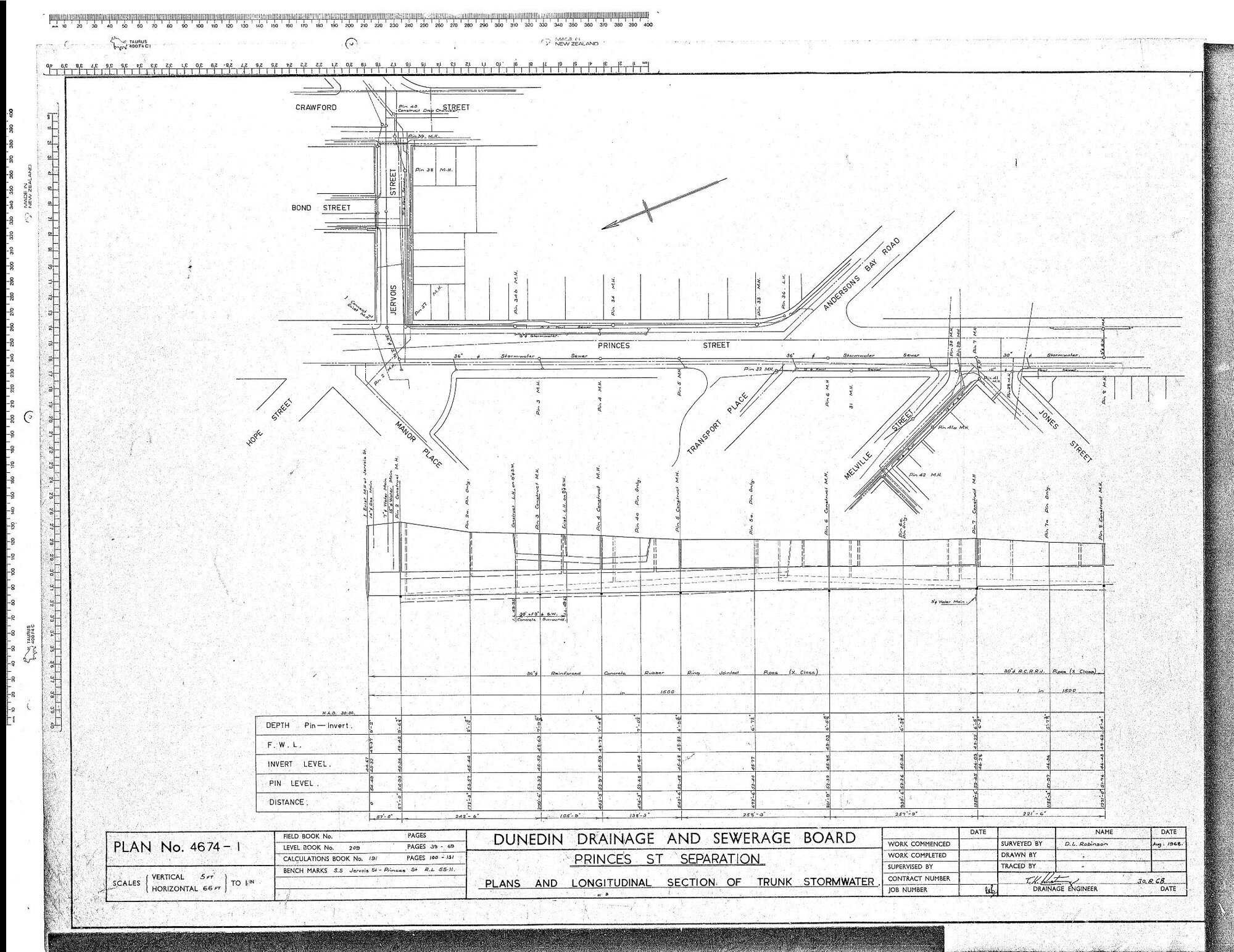 PRINCES ST SEPARATION PLANS AND LONGITUDINAL SECTION OF TRUNK STORMWATER