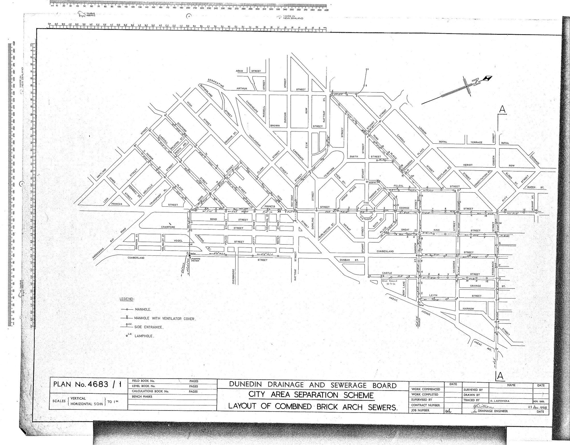 CITY AREA SEPARATION SCHEME - LAYOUT OF COMBINED BRICK ARCH SEWERS