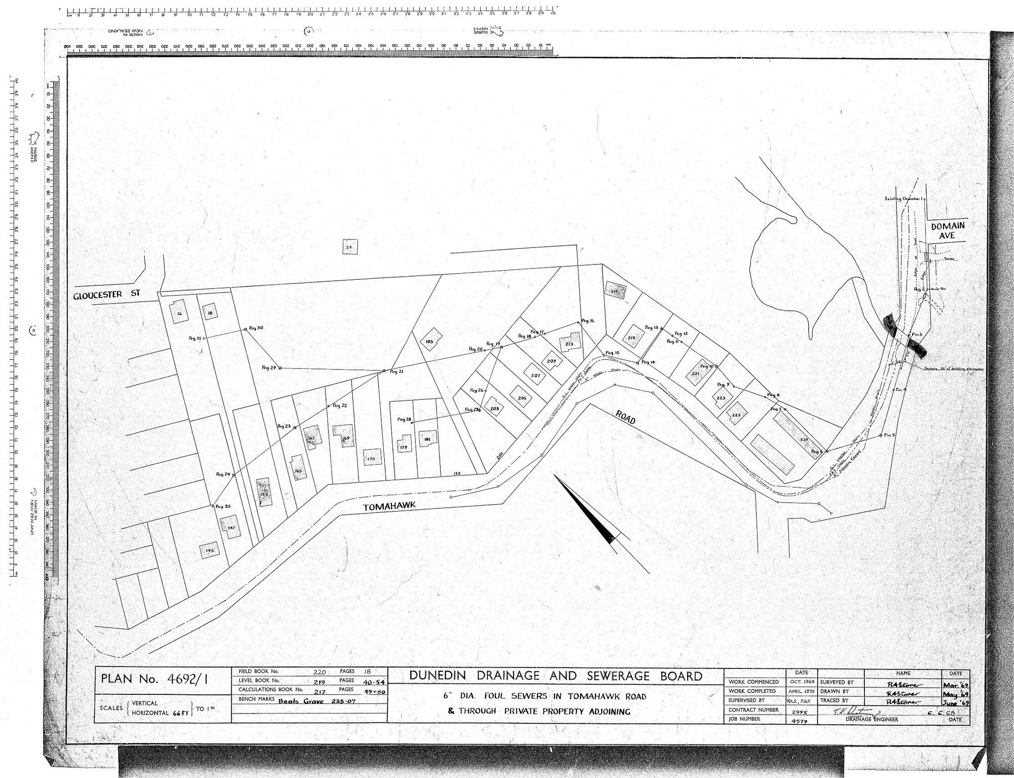6" DIA FOUL SEWERS IN TOMAHAWK ROAD &amp; THROUGH PRIVATE PROPERTY ADJOINING