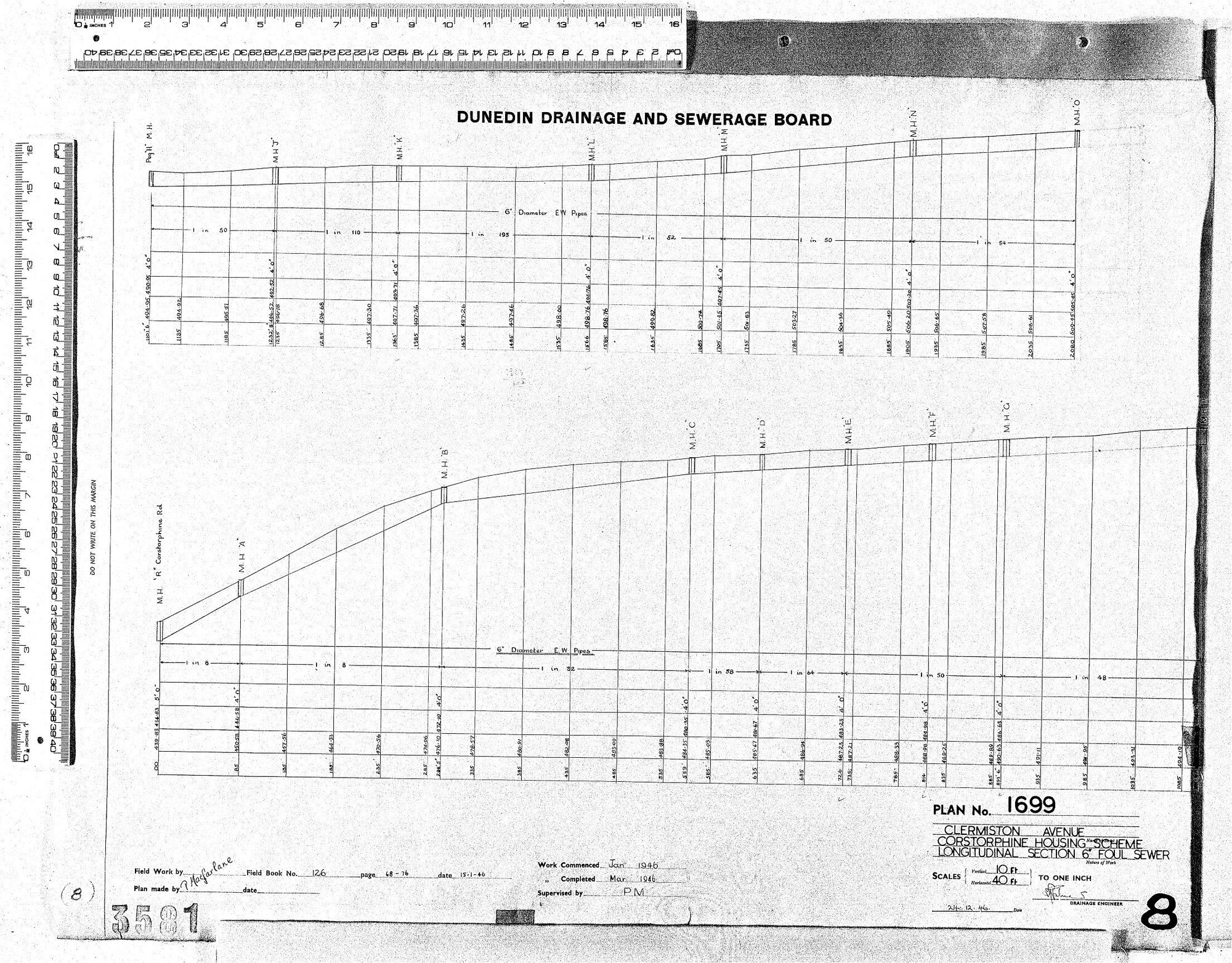 CLERMISTON AVENUE &ndash; CORSTORPHINE HOUSING SCHEME LONGITUDINAL SECTION 6'' FOUL SEWER