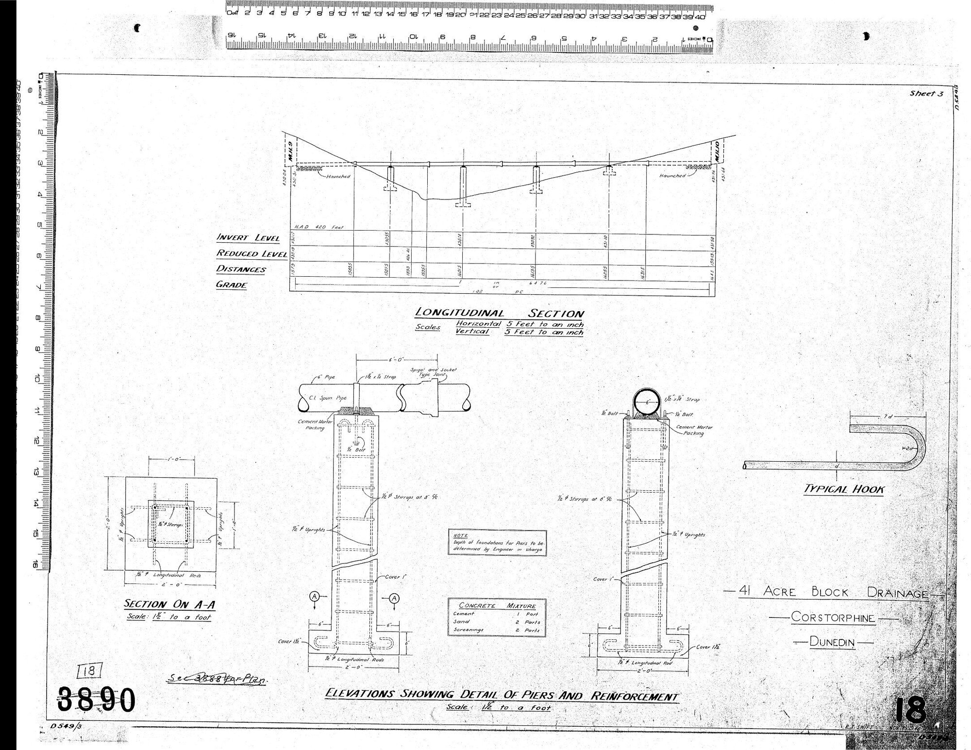 ELEVATIONS SHOWING DETAIL OF PIERS AND REINFORCEMENT
